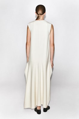 DROPPED-WAIST DOUBLE-FACED WOOL DRESS — OYSTER 5
