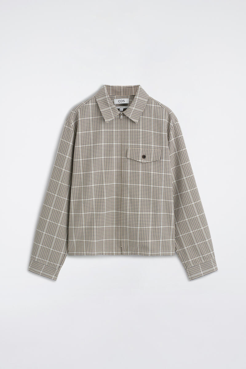 Zip-Up Cotton-Blend Overshirt in Beige