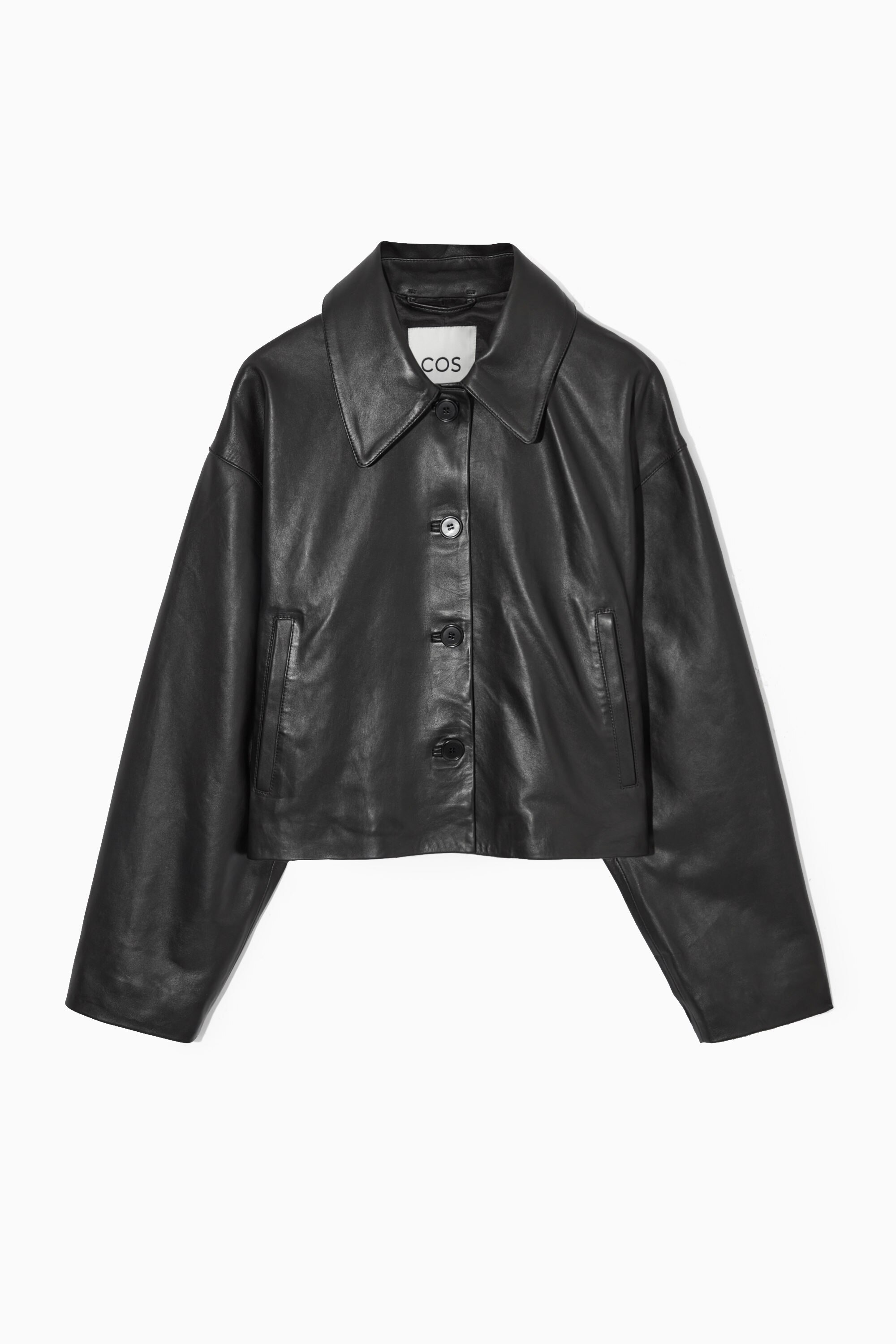 [LOW CLASSIC] LEATHER BLOUSON JACKET ★人気★ OVERSIZED CROPPED LEATHER BLOUSON JACKET - BLACK | COS