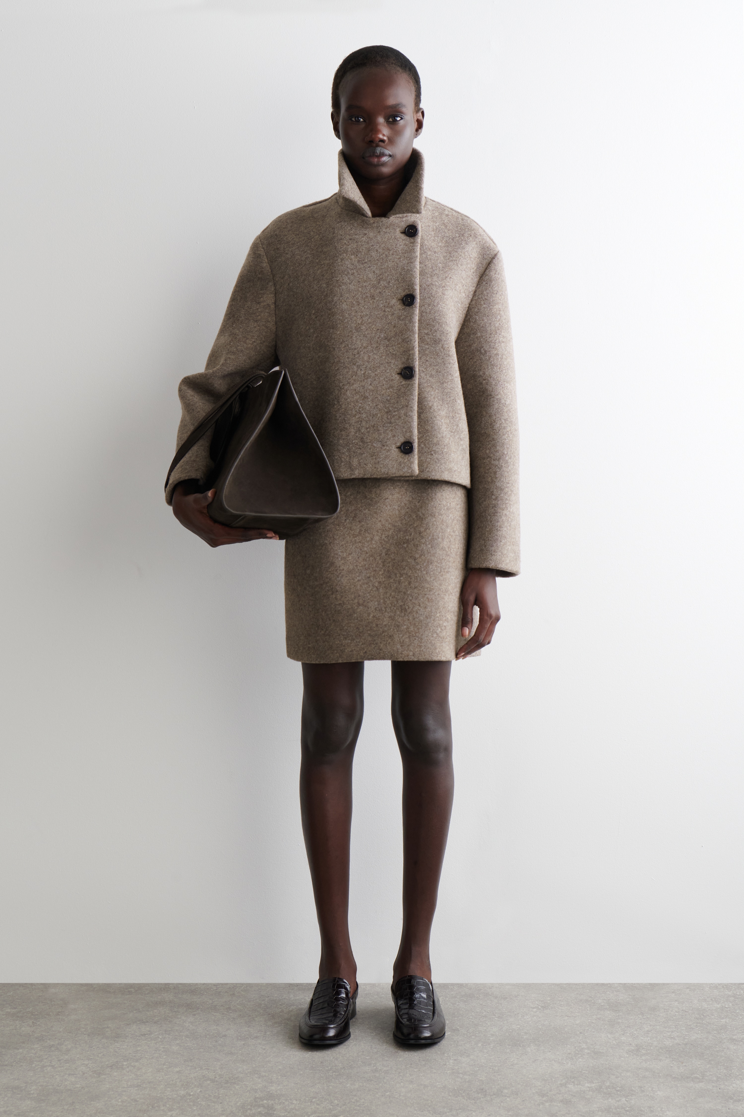 SPÓDNICA MINI Z WEŁNĄ PARZONĄ - BEŻOWY MELANŻ