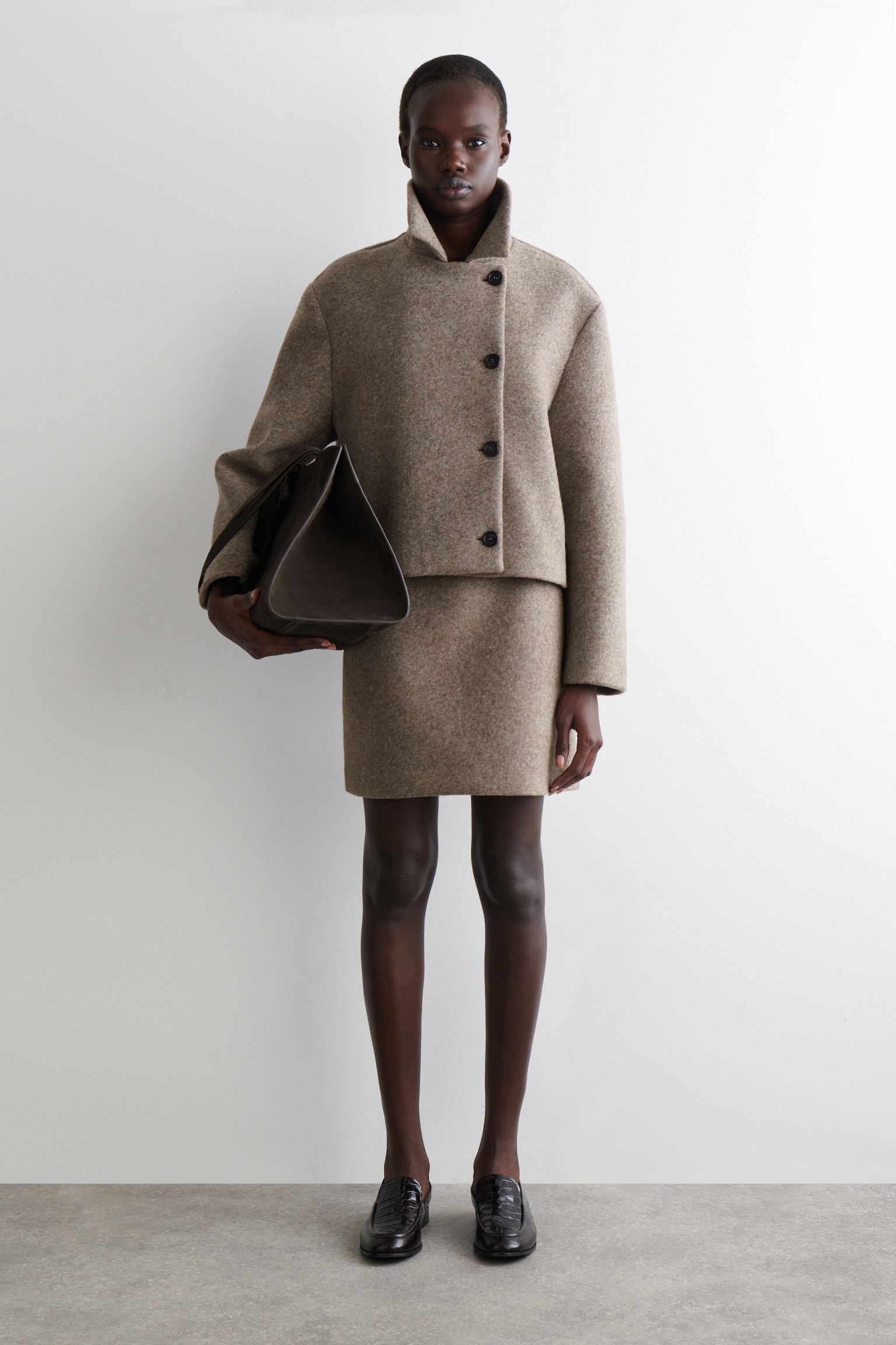 MINI-JUPE EN LAINE BOUILLIE MÉLANGÉE - BEIGE CHINÉ