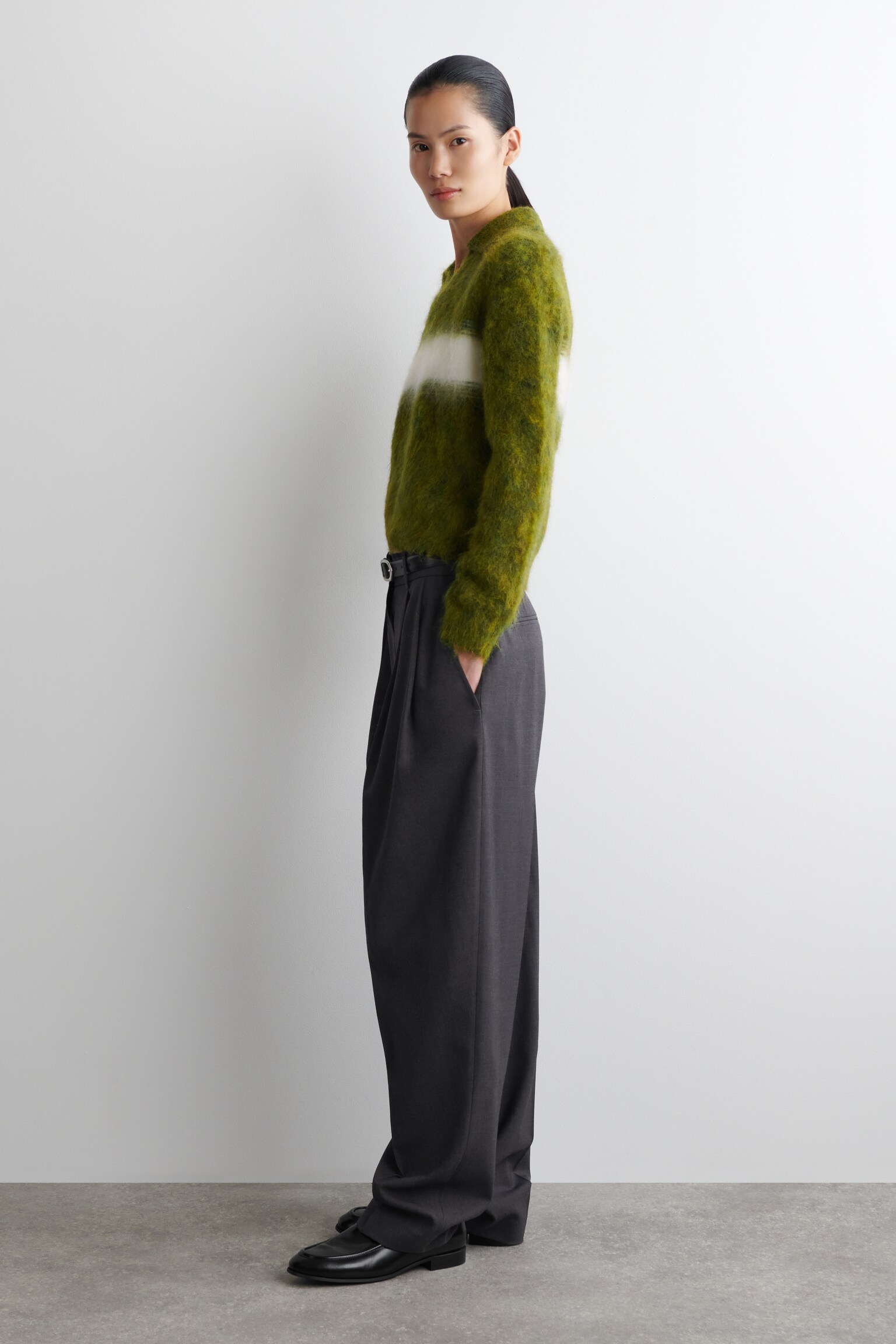 STRIPED MOHAIR-BLEND POLO JUMPER - GREEN / STRIPED - 4