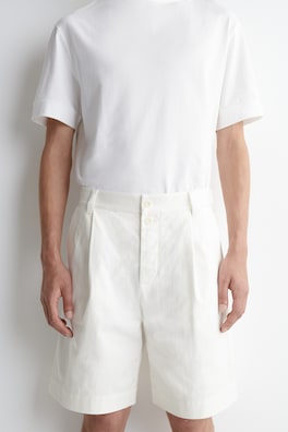 PLEATED DENIM-HERRINGBONE SHORTS — WHITE 2