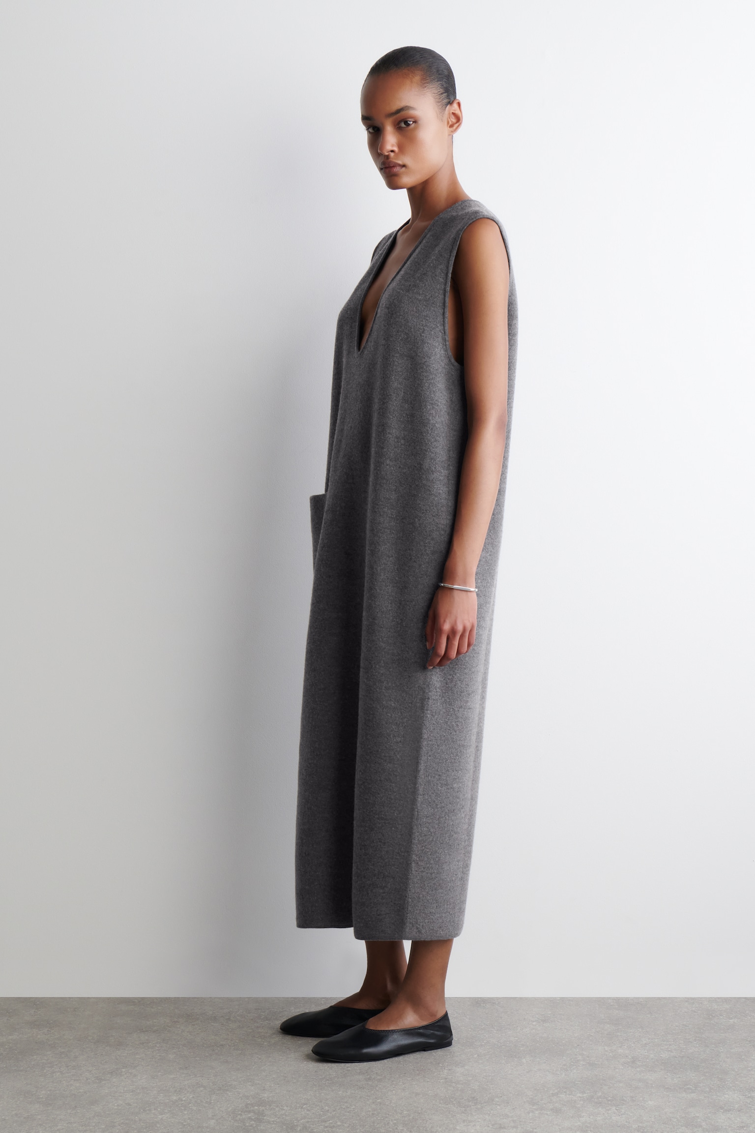 ROBE MIDI EN LAINE BOUILLIE - GRIS CHINÉ/BRUN FONCÉ - 6