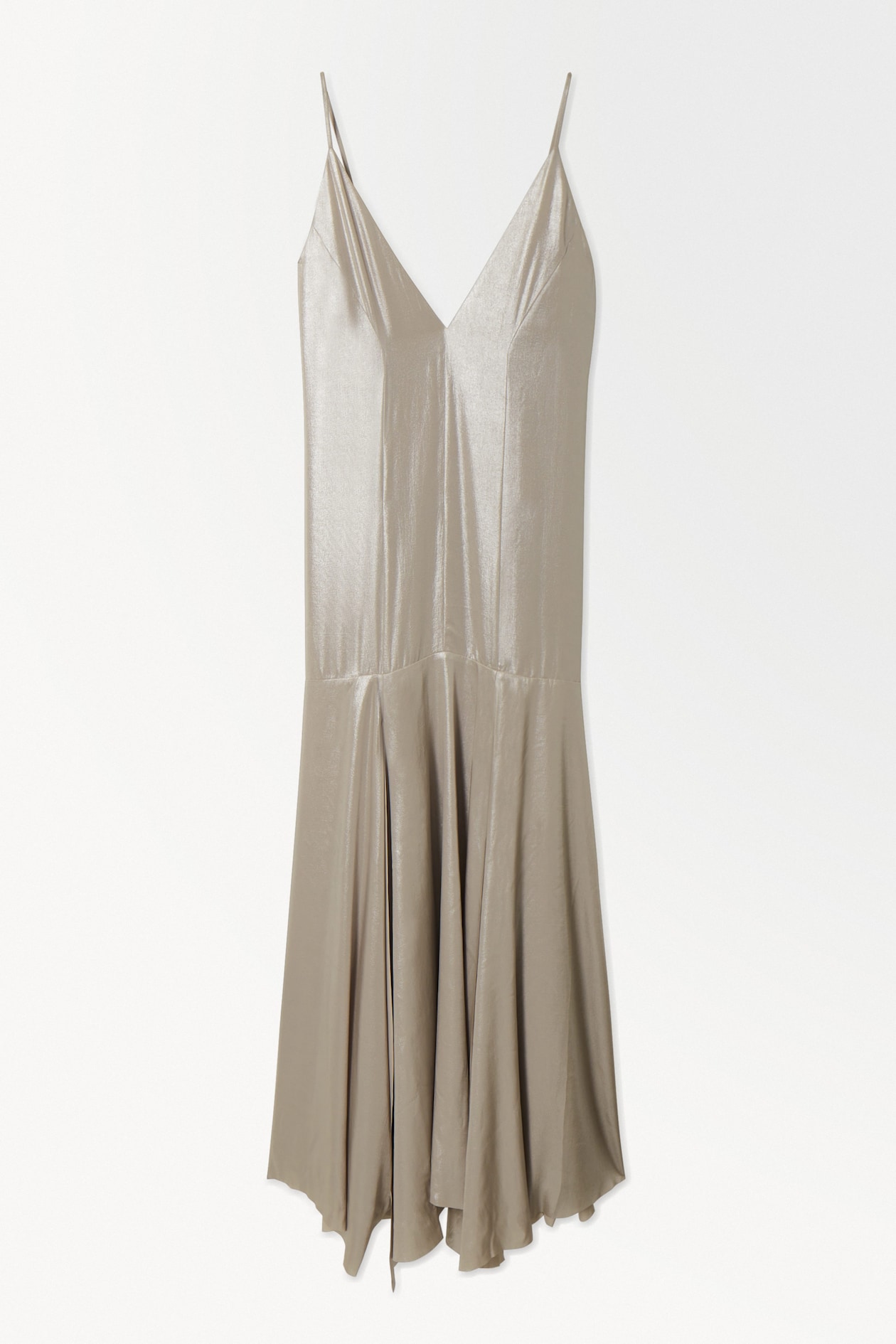 THE METALLIC FLARED SLIP DRESS SILVER COS