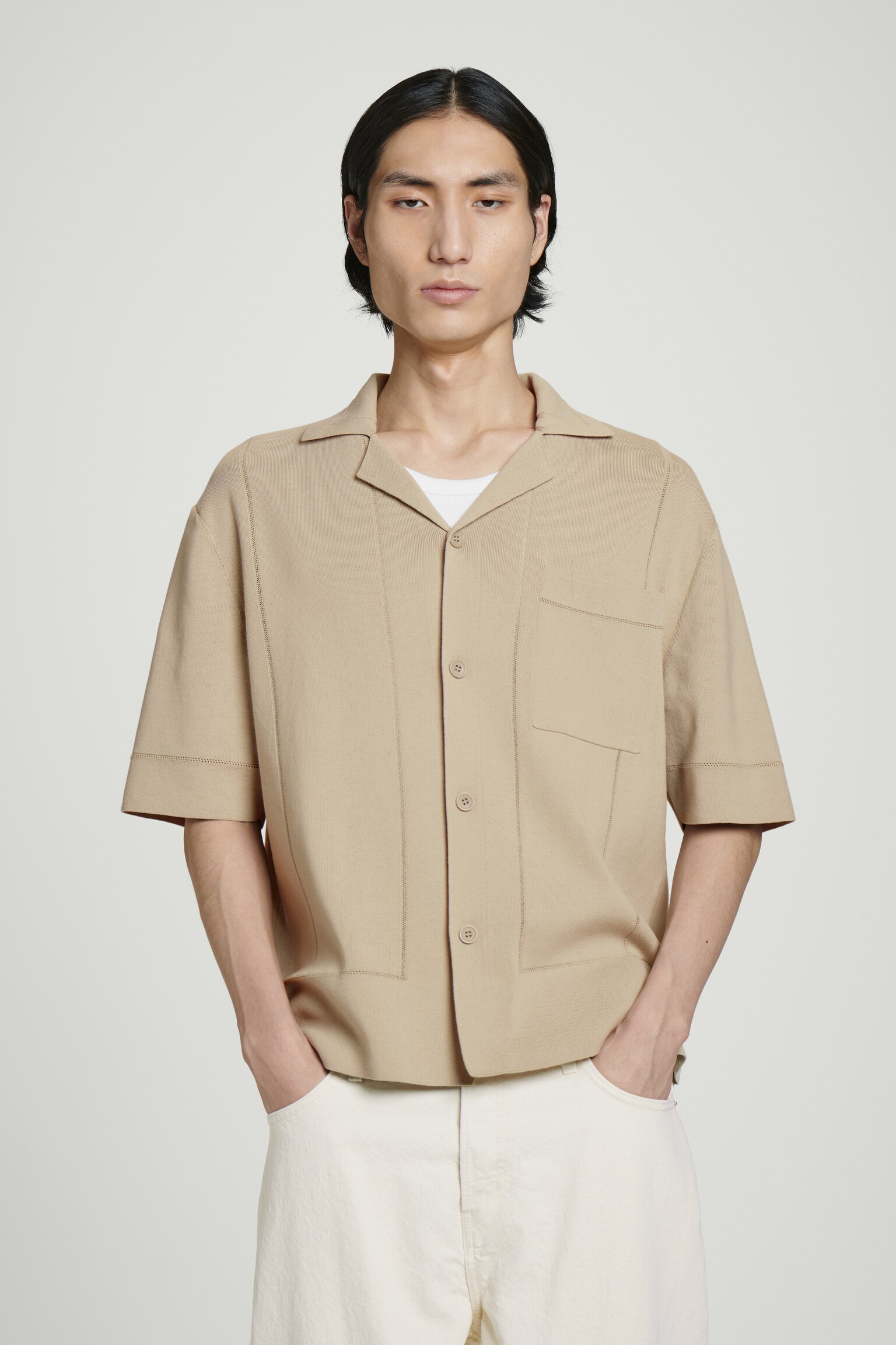 CAMISA DE ALGODÓN DE PUNTO POINTELLE - TOPO/NEGRO - 1