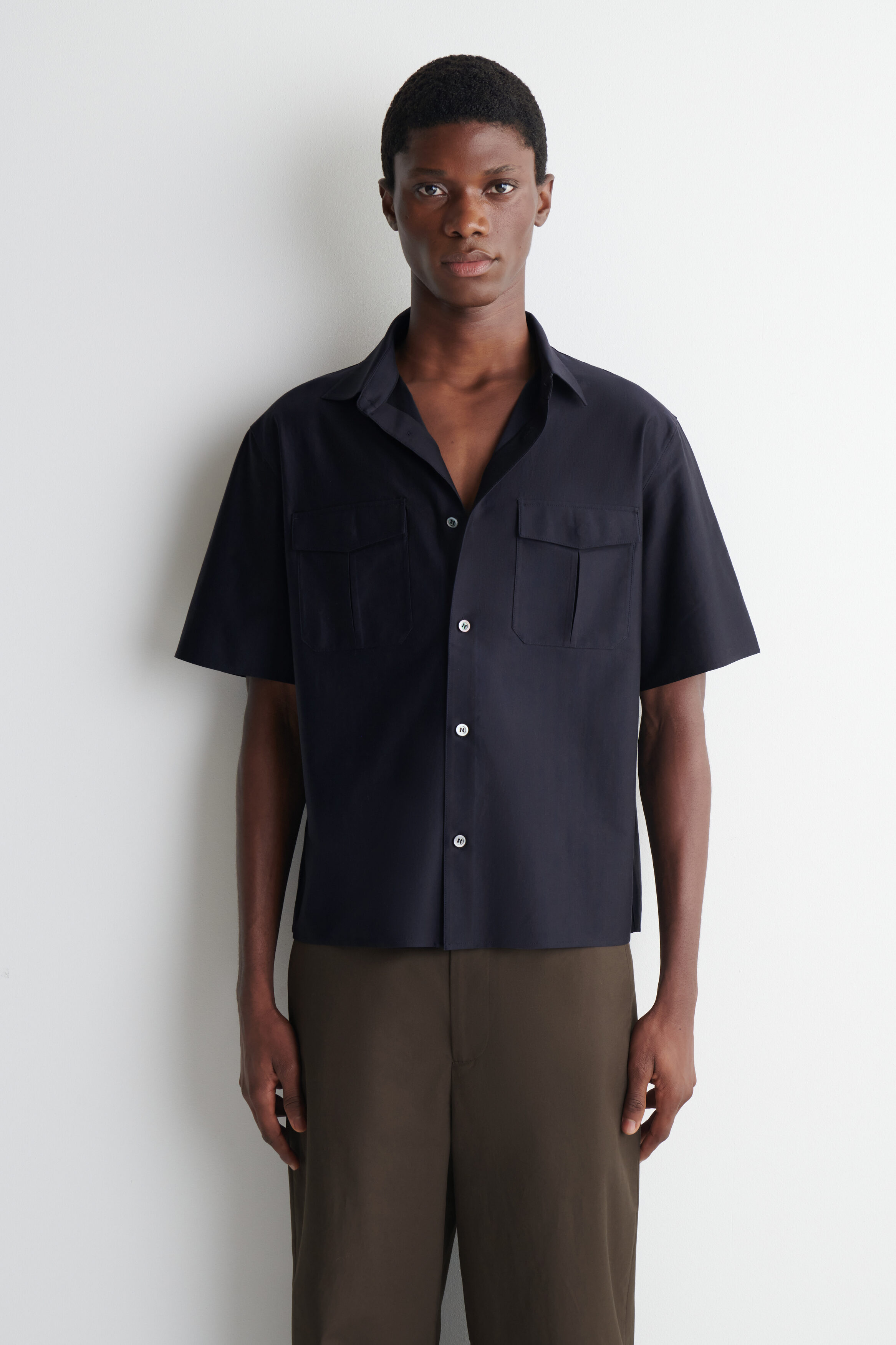 STRIPED COTTON JACQUARD SHIRT - NAVY / BROWN / STRIPED | COS US