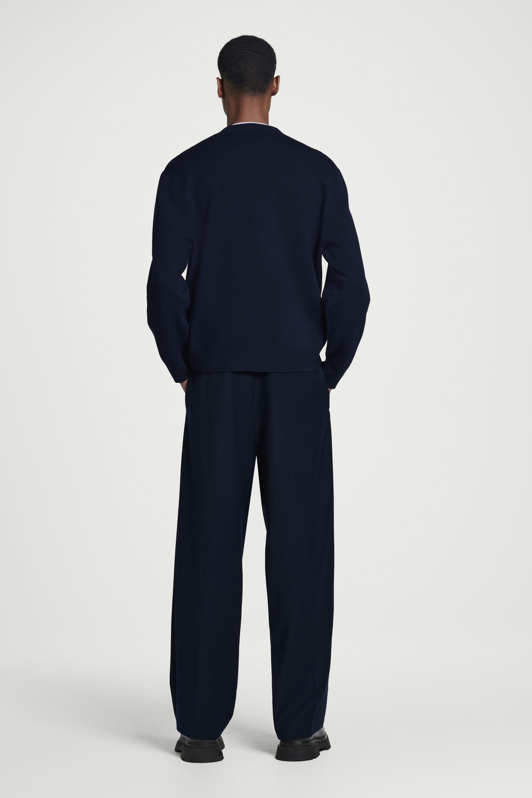 DOUBLE-FACED BOMBER-NECK KNITTED SWEATER