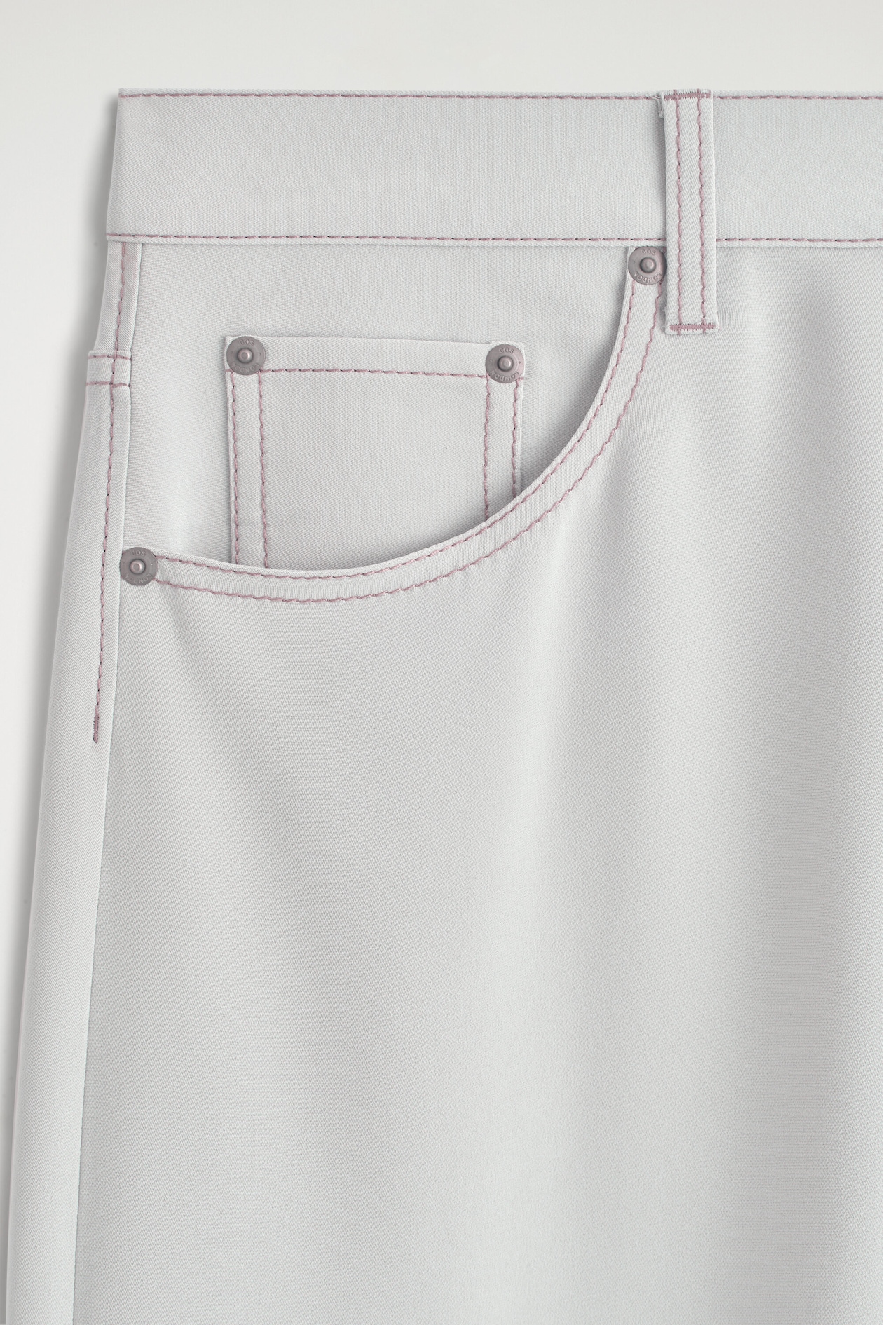 DENIM-EFFECT SILK MIDI SKIRT — LIGHT GRAY
