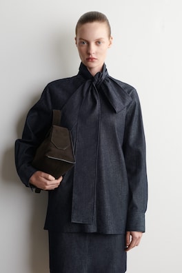 BOW-DETAIL DENIM SHIRT — INDIGO 1