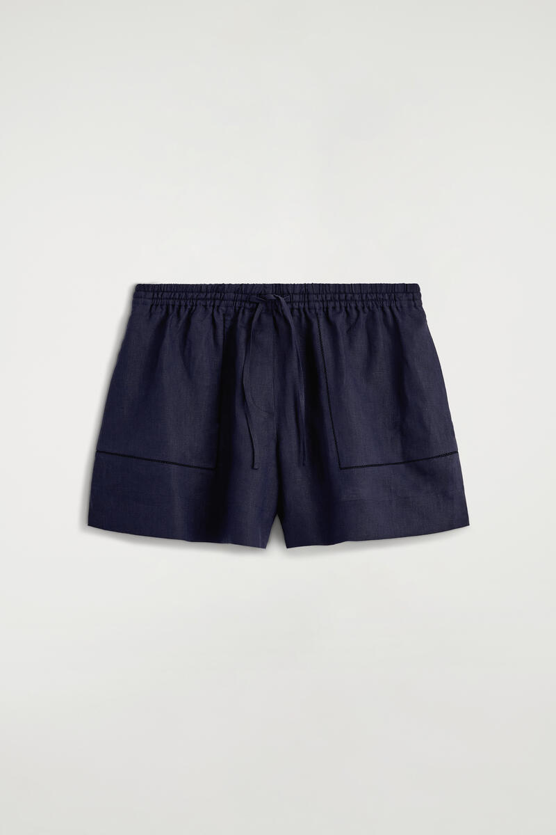COS Embroidered-Detail Linen Shorts In Navy Women's Size 44