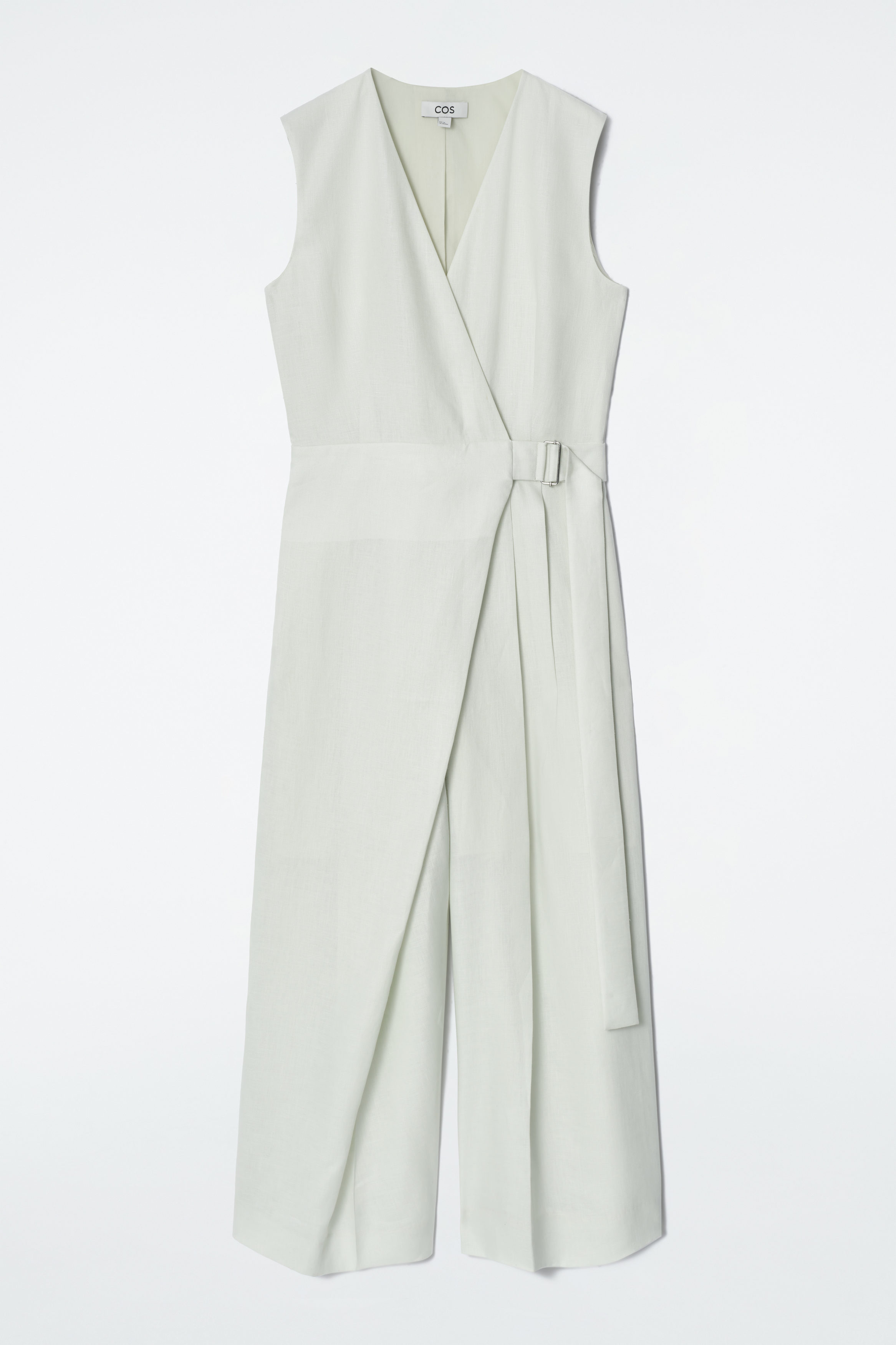 WRAP-FRONT LINEN JUMPSUIT - LIGHT GREEN | COS