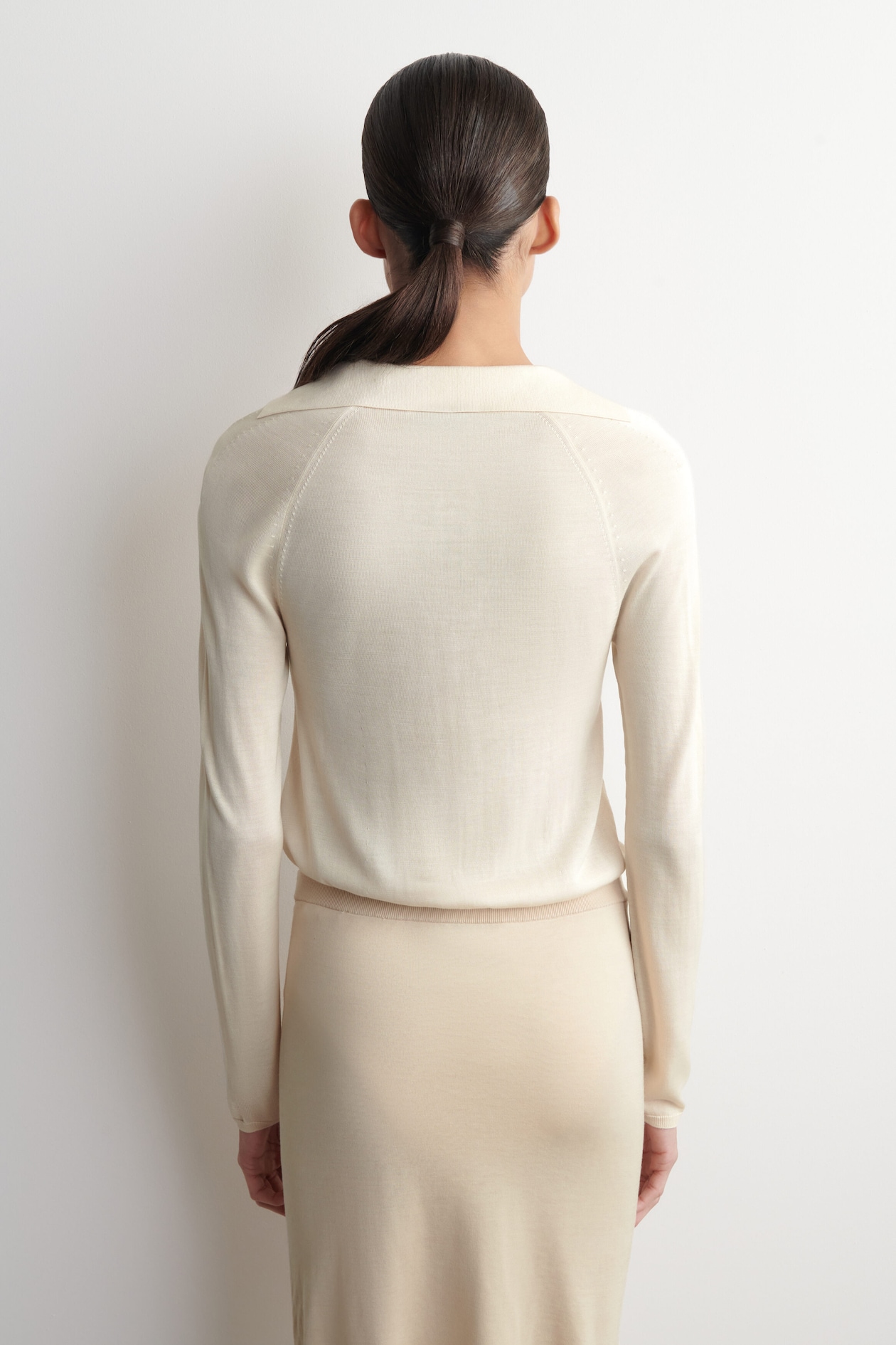 SHEER KNITTED SILK-CASHMERE BODYSUIT — IVORY