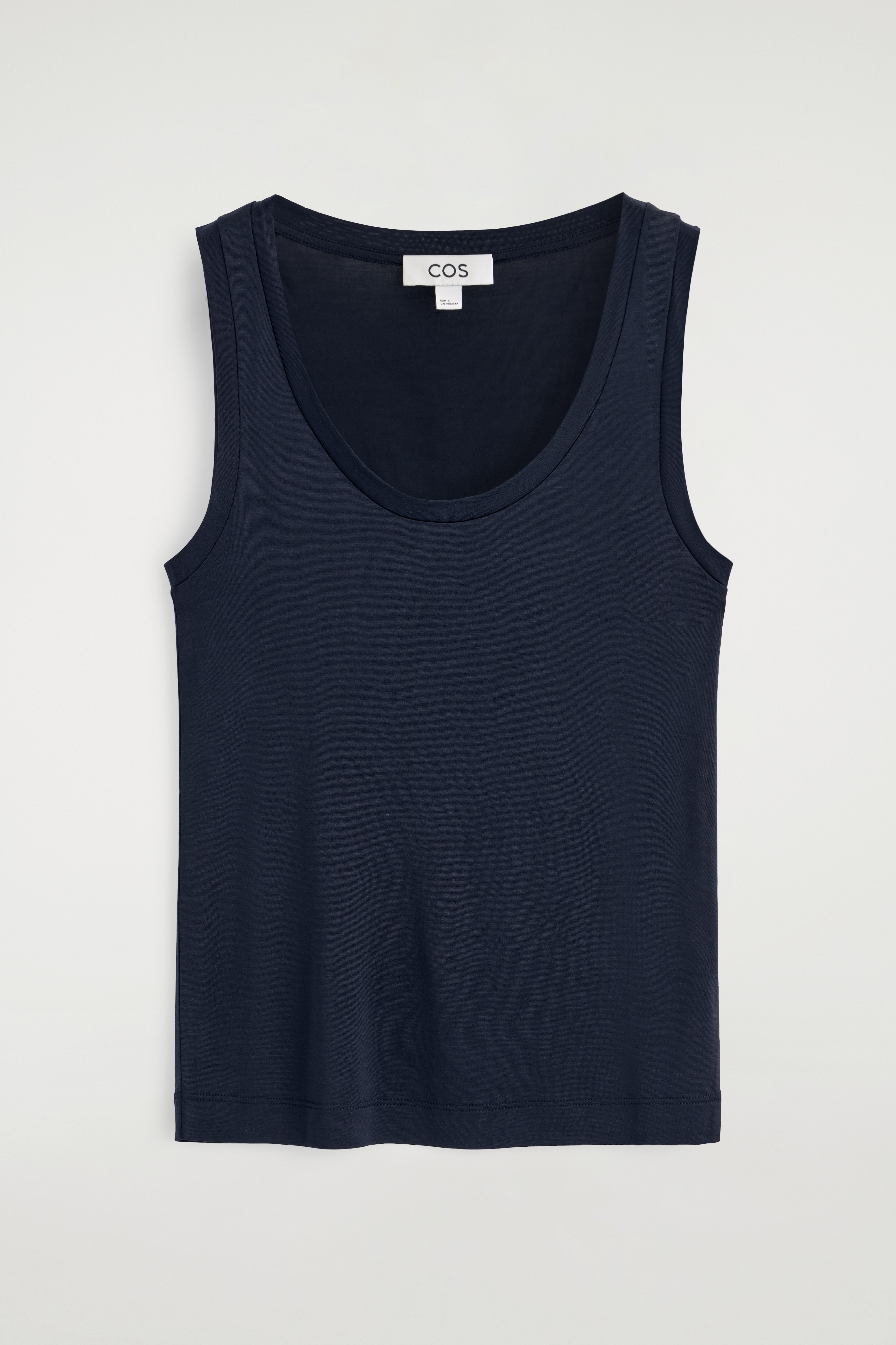 CANOTTA IN JERSEY DI SETA CON SCOLLO A U - BLU NAVY/BIANCO/MARRONE