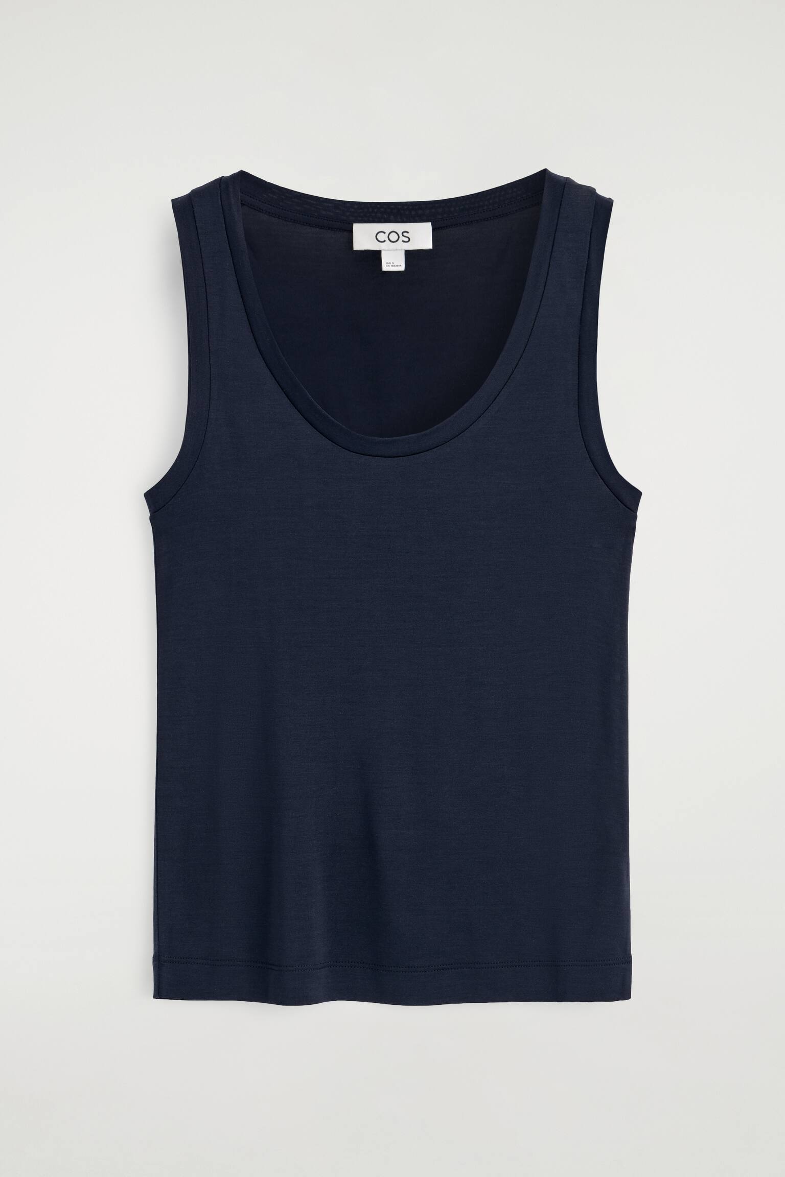SCOOP-NECK SILK-JERSEY TANK TOP - כחול נייבי/חום - 1