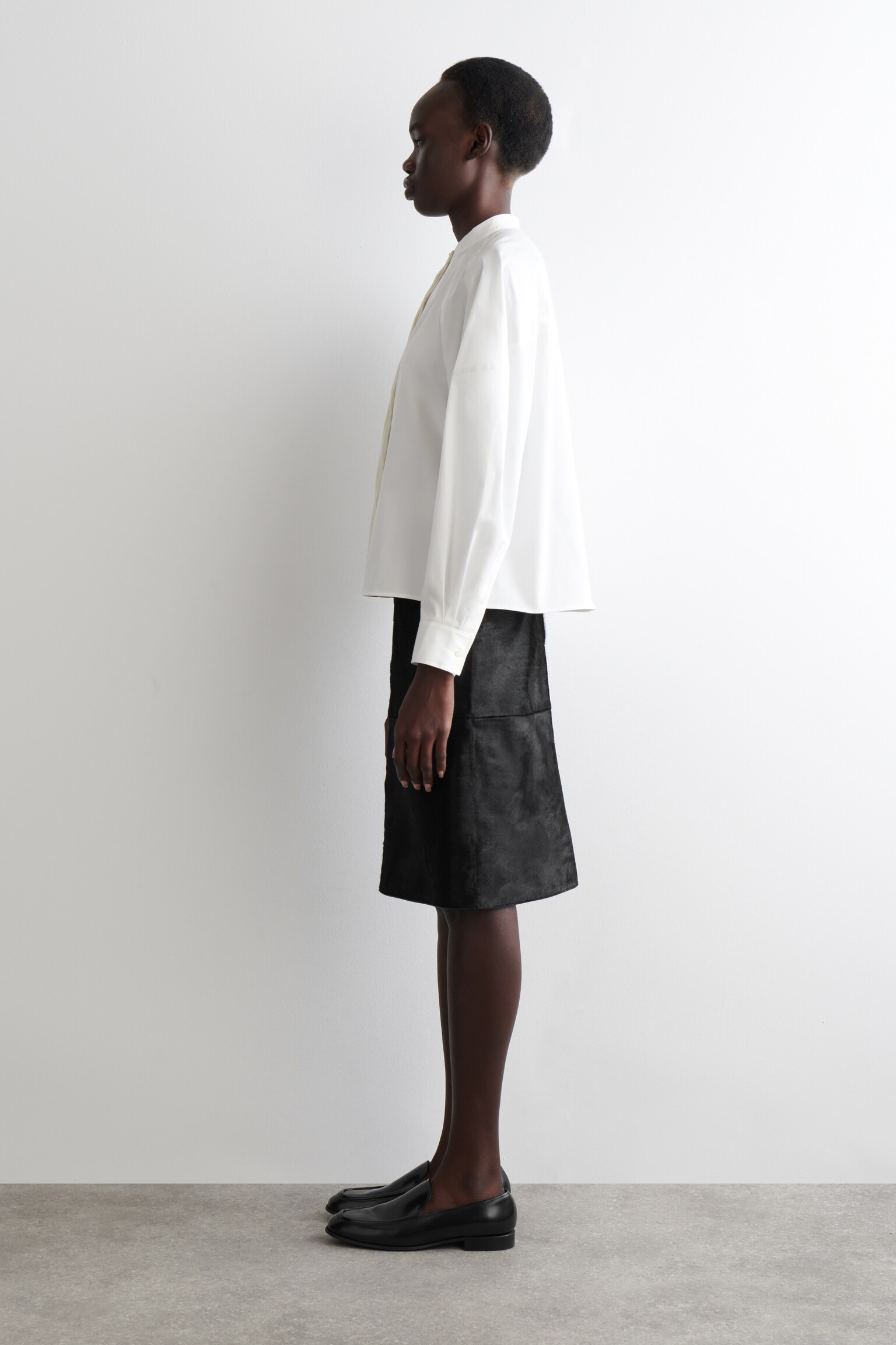 CHEMISE SANS COL EN COTON - BLANC/BLEU MARINE - 4