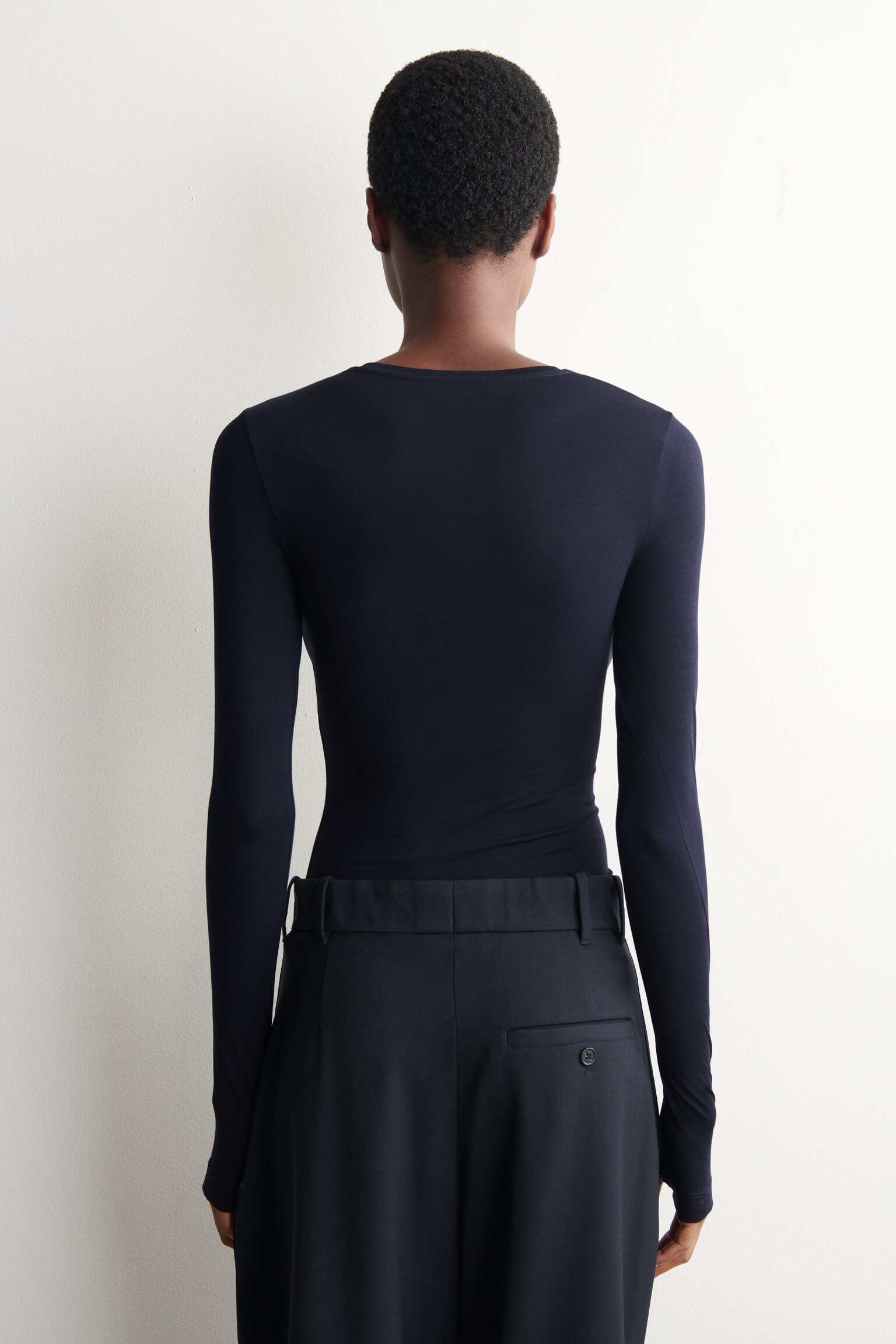 COTTON LONG-SLEEVED TOP - NAVY/WHITE/BLACK - 7