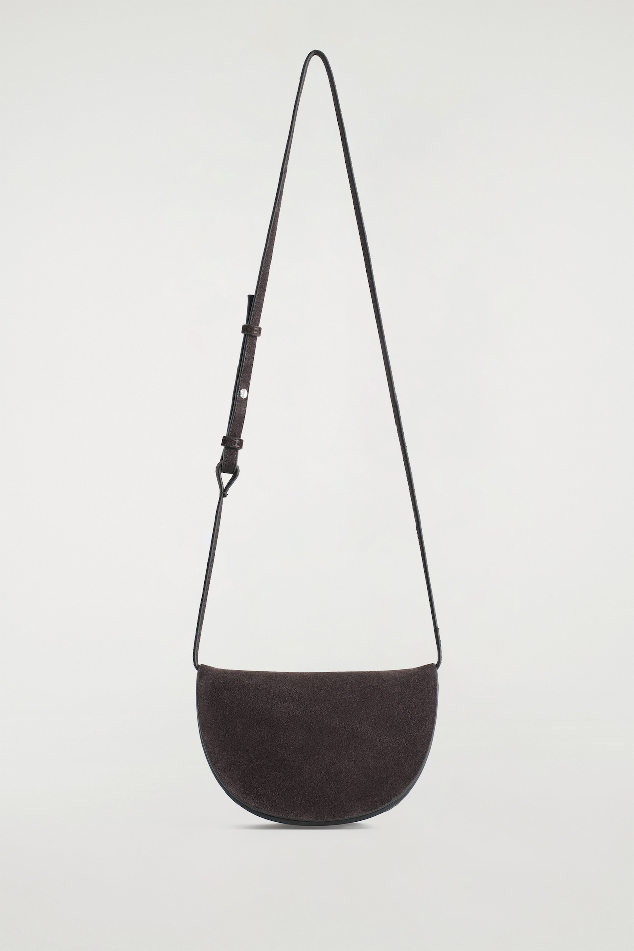 CURVED CROSSBODY BAG - SUEDE — DARK BROWN