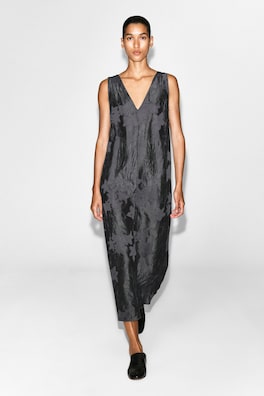 EMBROIDERED SHEER V-NECK DRESS — HEATHER 1