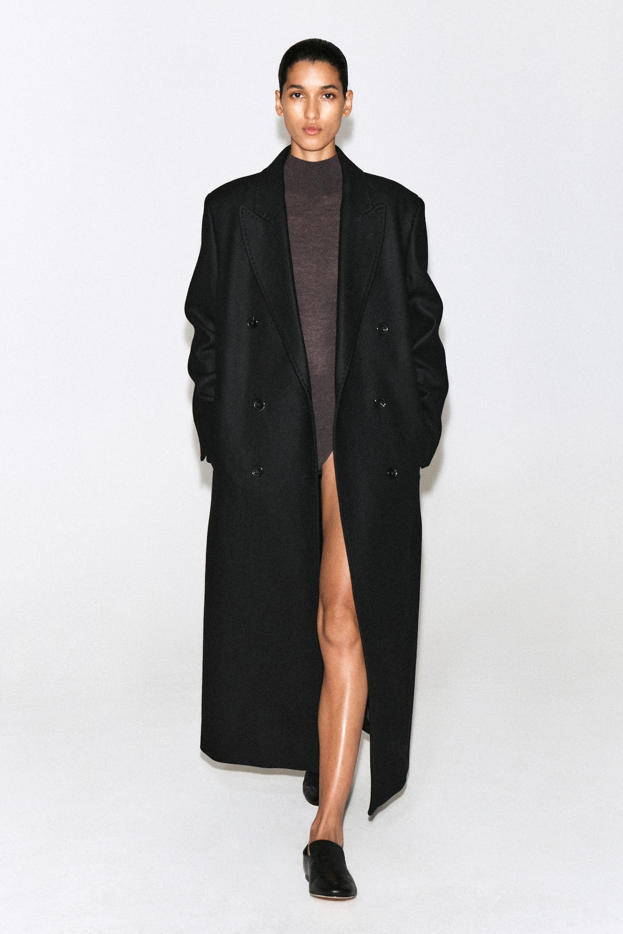 SEAMLESS MERINO WOOL MOCK-NECK BODYSUIT — BROWN MÉLANGE