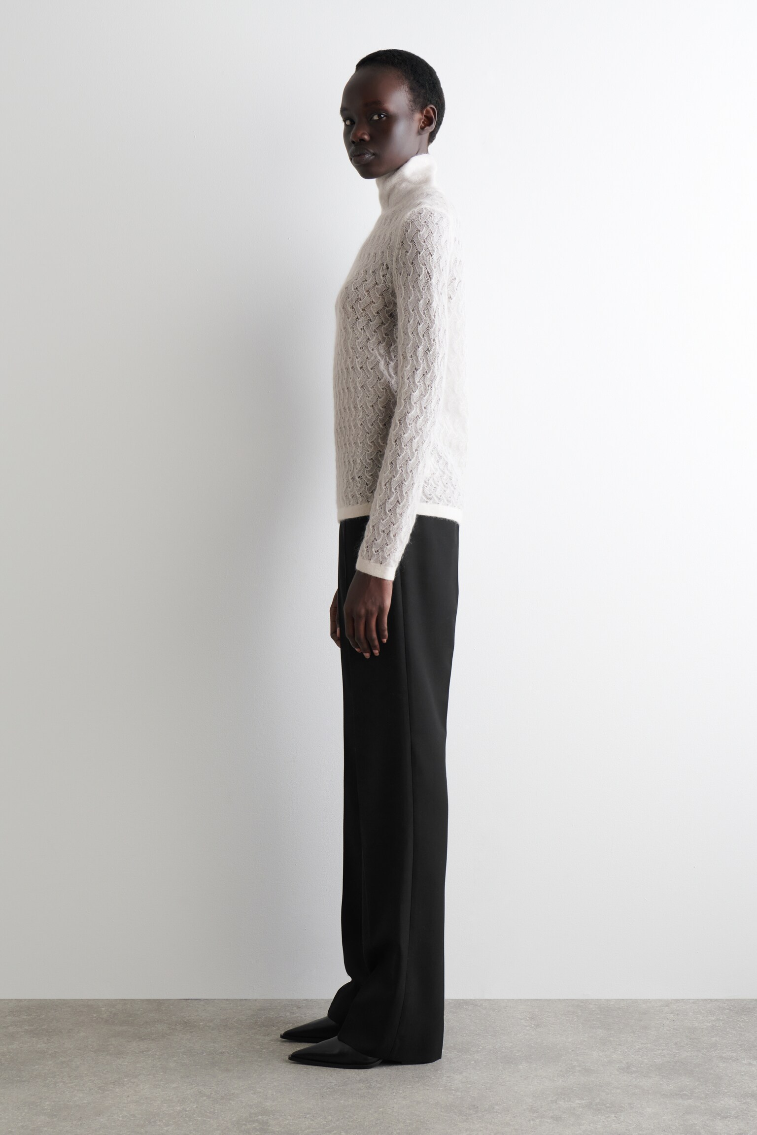 PULL EN MAILLE DE MOHAIR POINTELLE - IVOIRE/VERT FONCÉ - 5