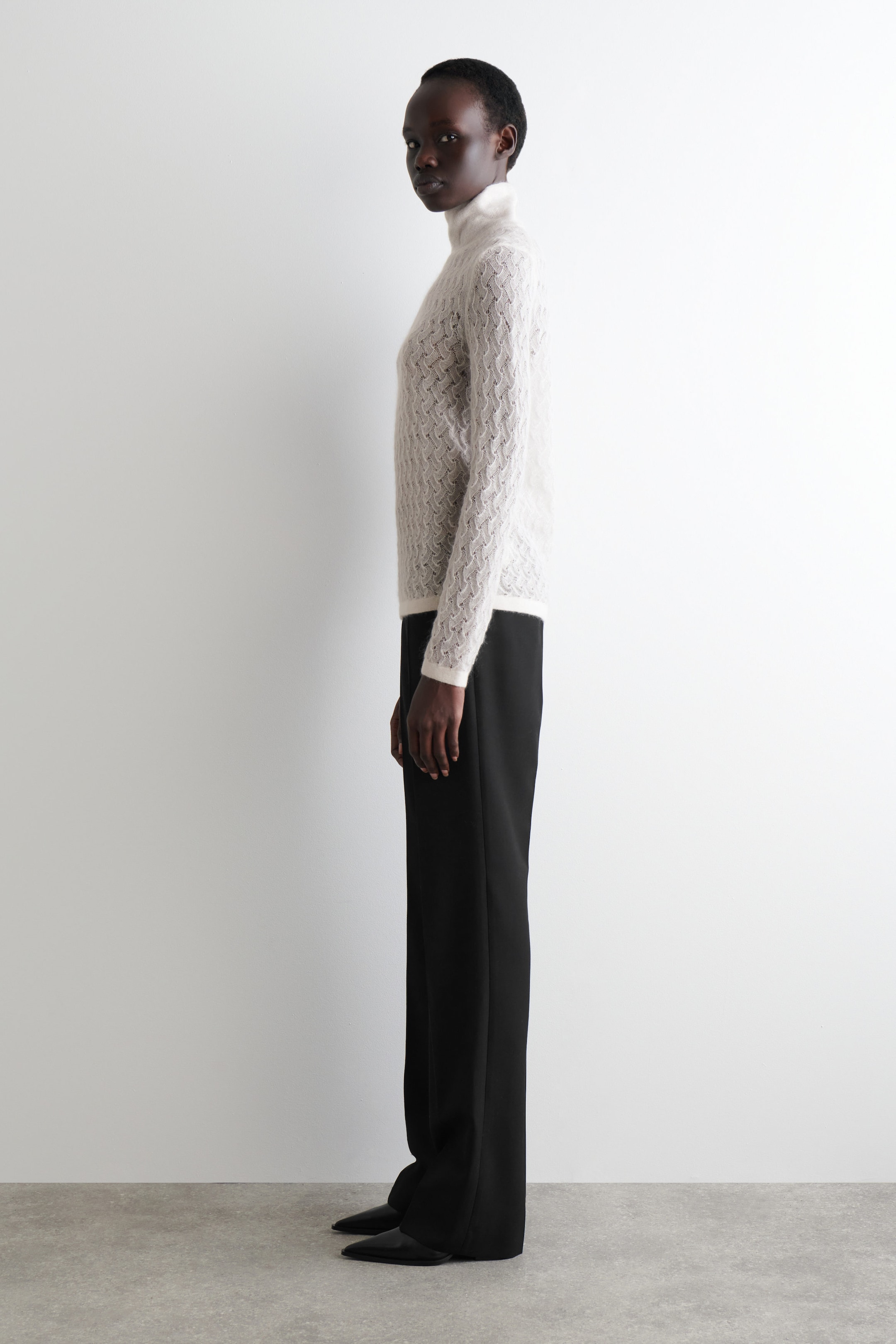 POINTELLE-KNIT MOHAIR SWEATER