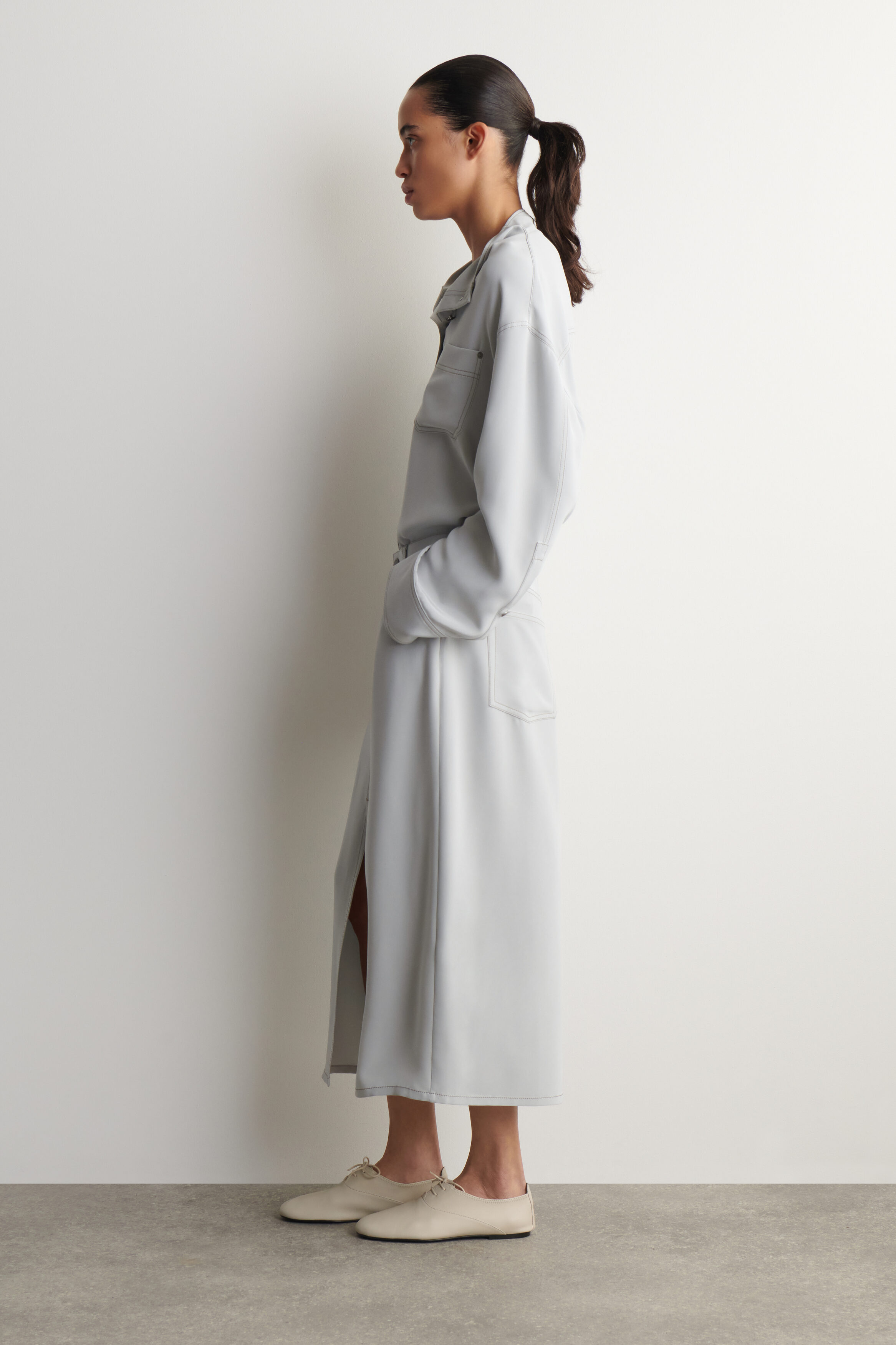 DENIM-EFFECT SILK MIDI SKIRT - thumbnail 2