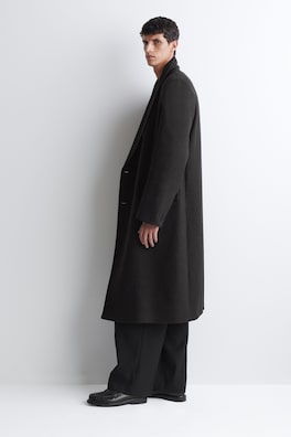 DOUBLE-BREASTED WOOL-BLEND LONG COAT — CHARCOAL MÉLANGE 3