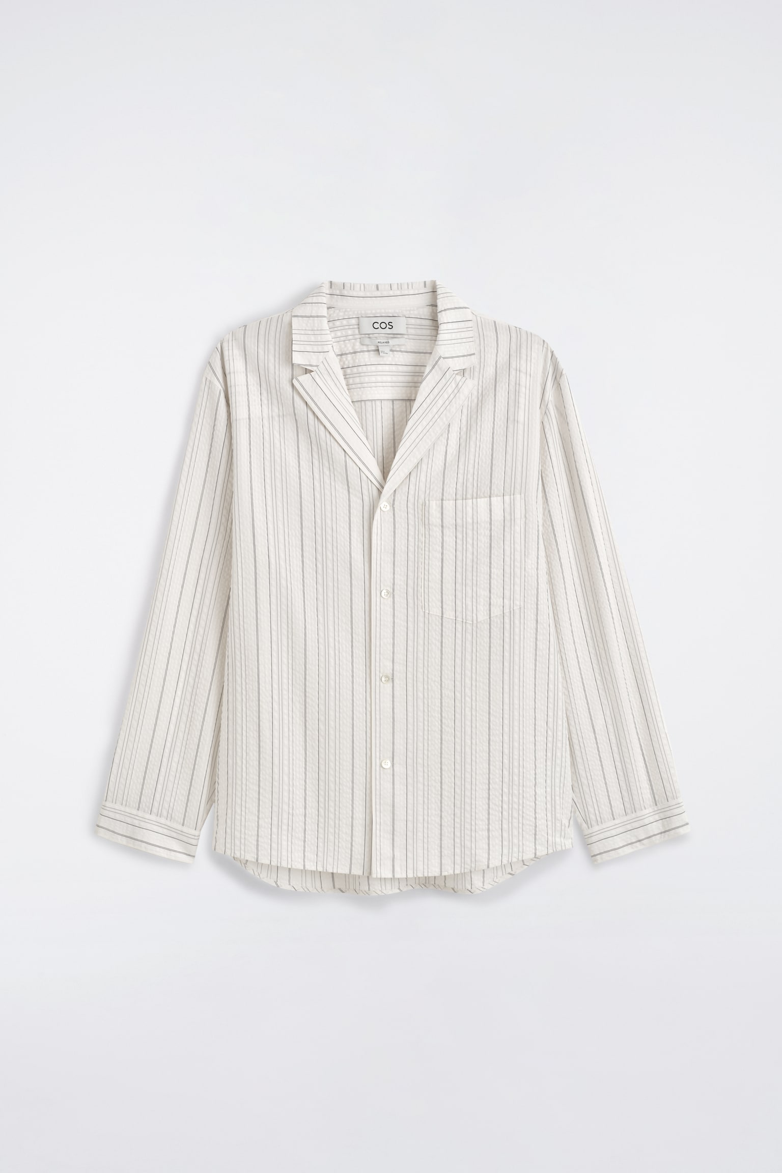 STRIPED TEXTURED CAMP-COLLAR SHIRT - WHITE / STRIPED - 1