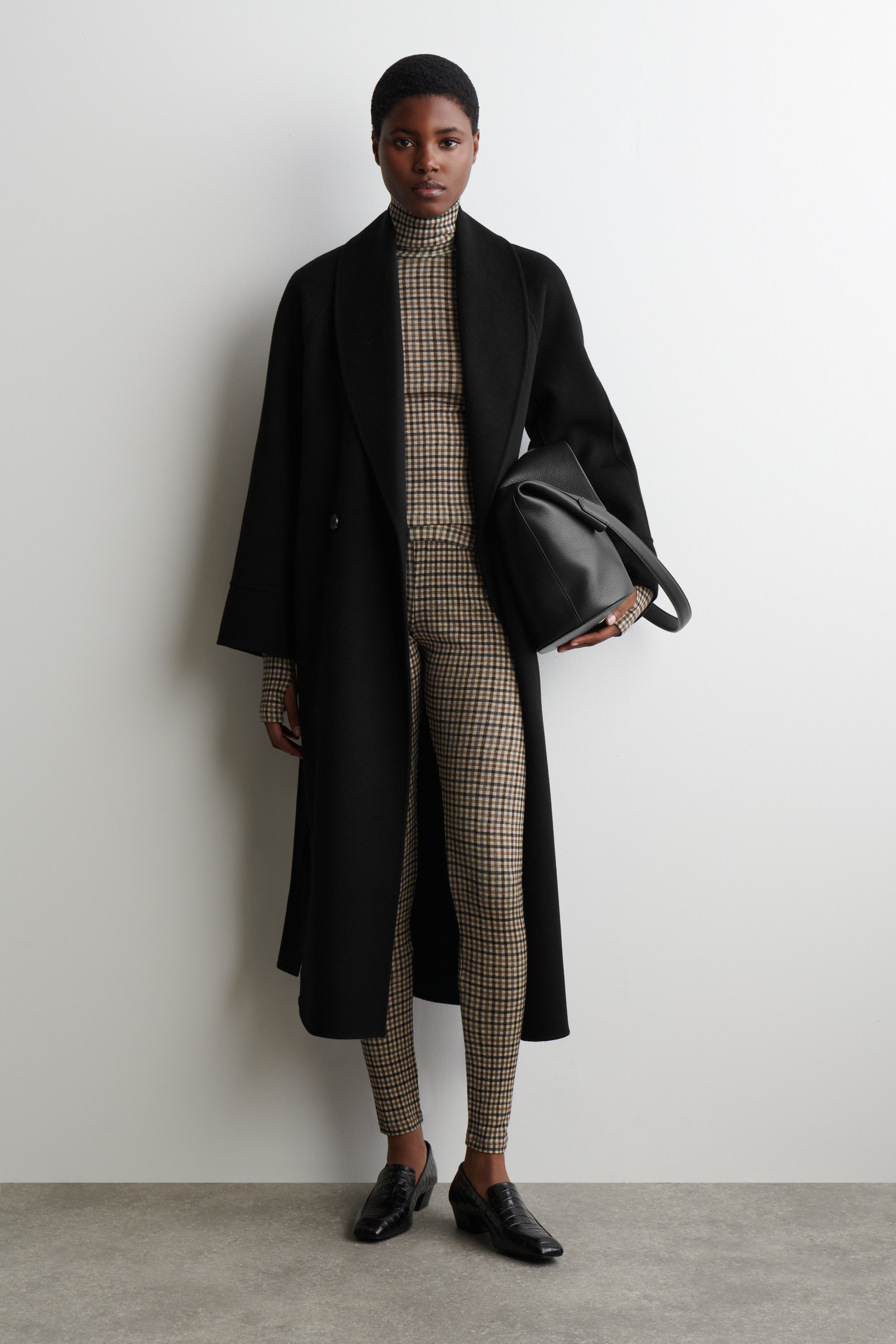 MERINO WOOL LEGGINGS - BEIGE / CHECKED/BLACK