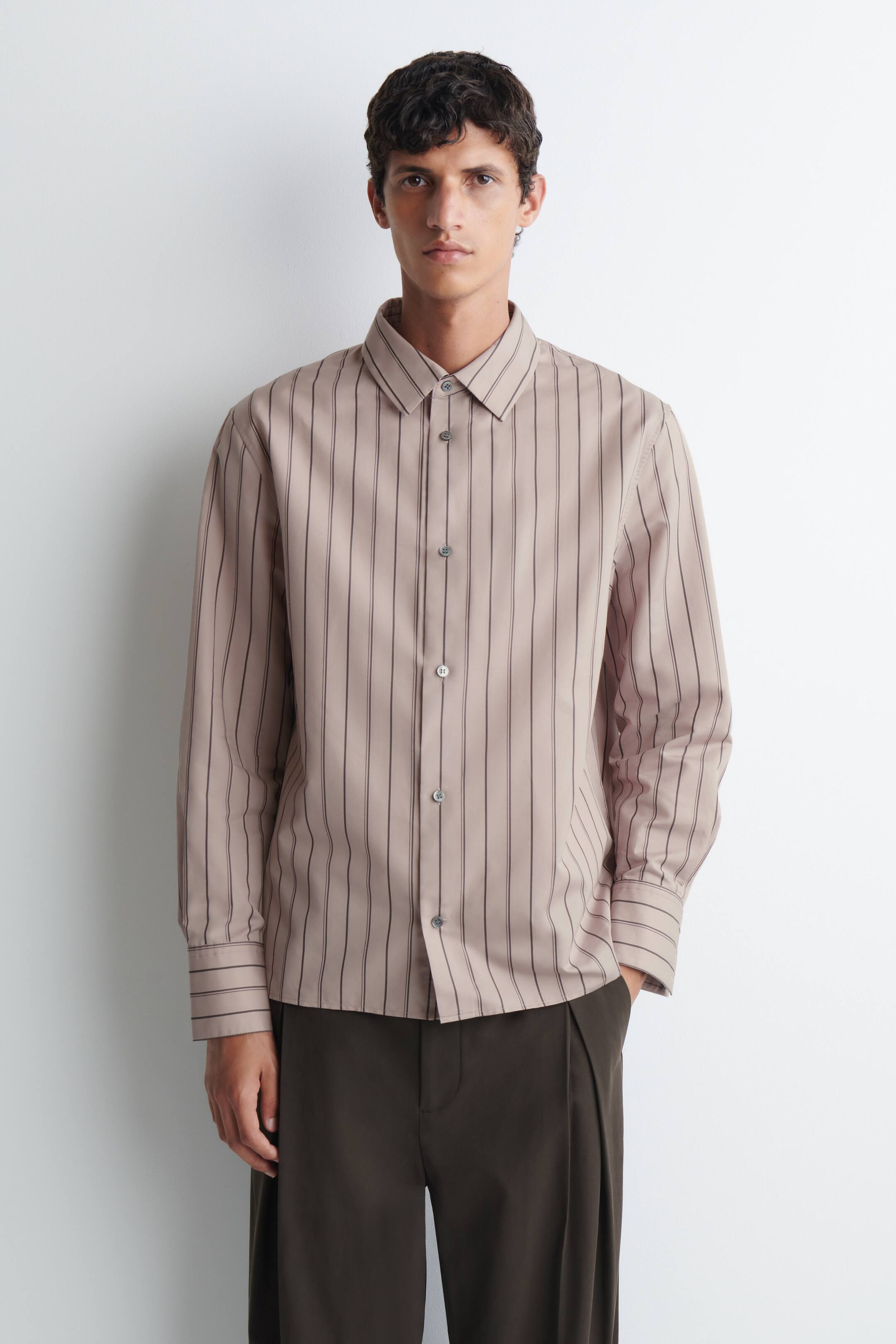 View larger image: STRIPED STRUCTURED COTTON-SILK SHIRT - MAUVE / CHOCOLATE / STRIPED - Men | H&M GB 1