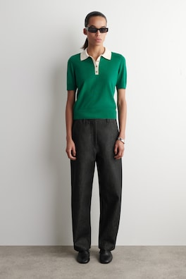 SHRUNKEN WOOL-BLEND POLO SHIRT — GREEN / WHITE 2