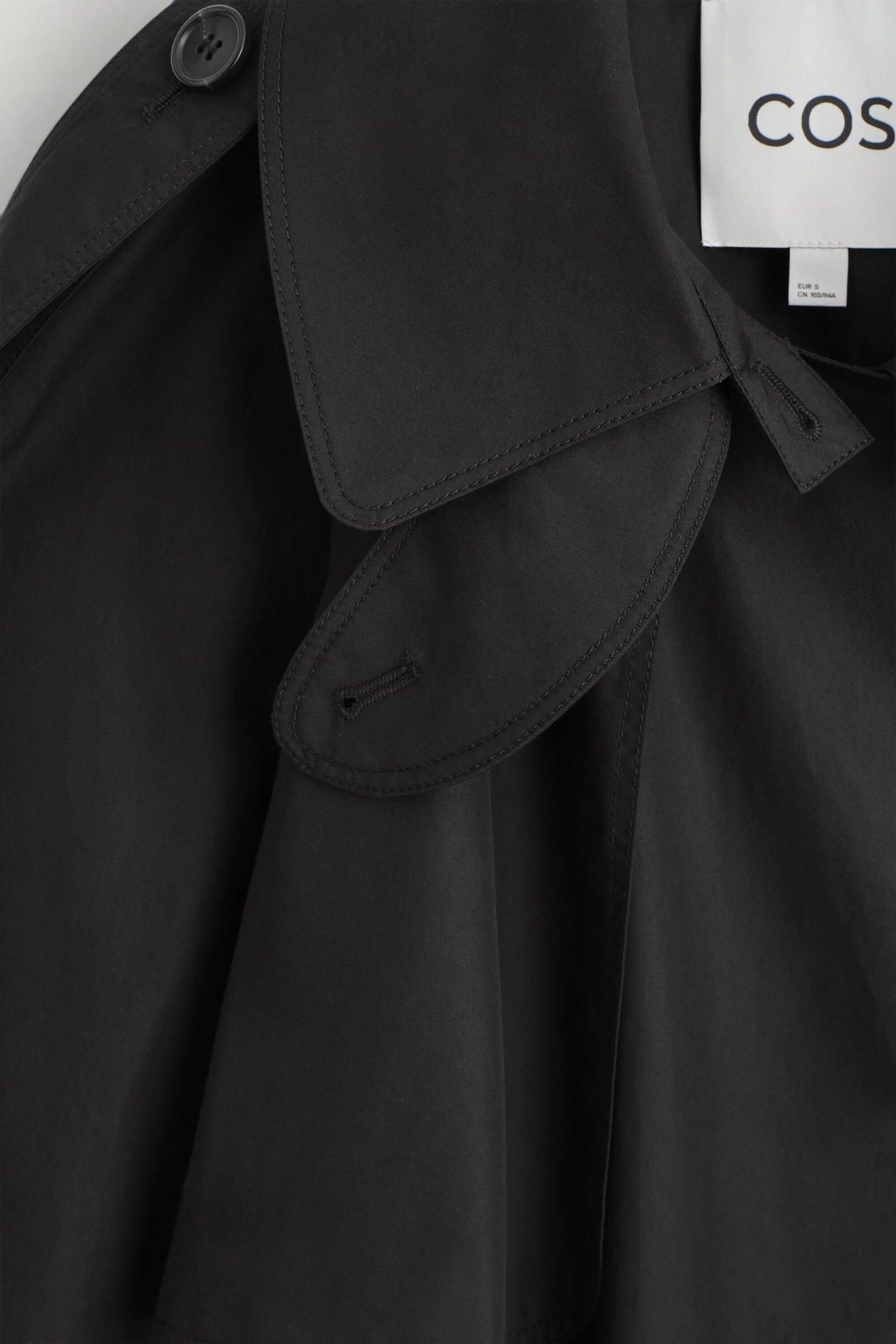 mock-NECK COTTON TRENCH COAT — BLACK