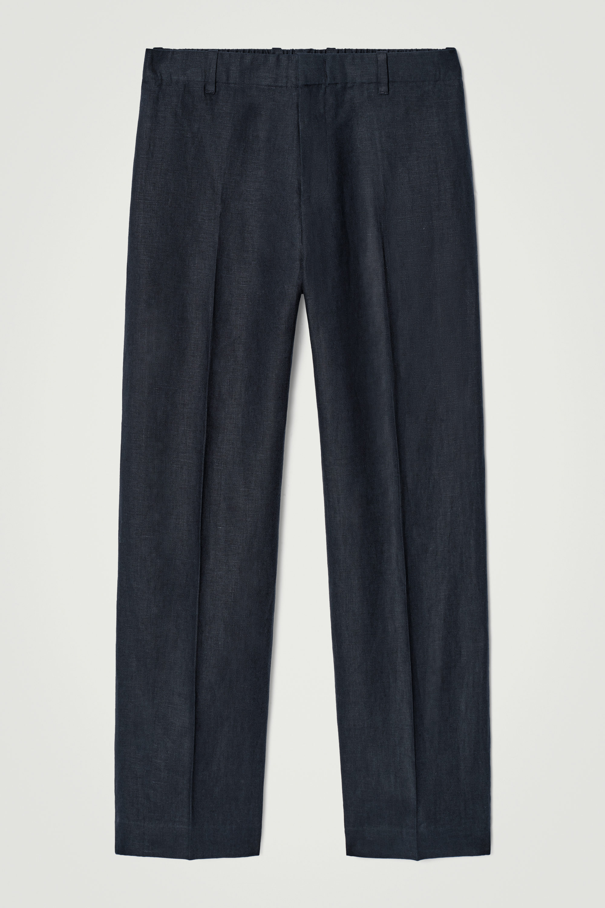 ELASTICATED LINEN STRAIGHT-LEG PANTS - NAVY | COS