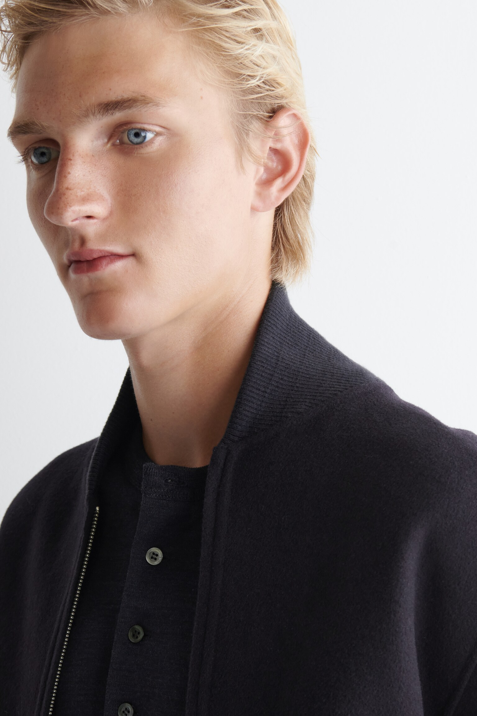 CAMISETA HENLEY DE MANGA LARGA DE LANA - AZUL MARINO/BEIGE JASPEADO - 3