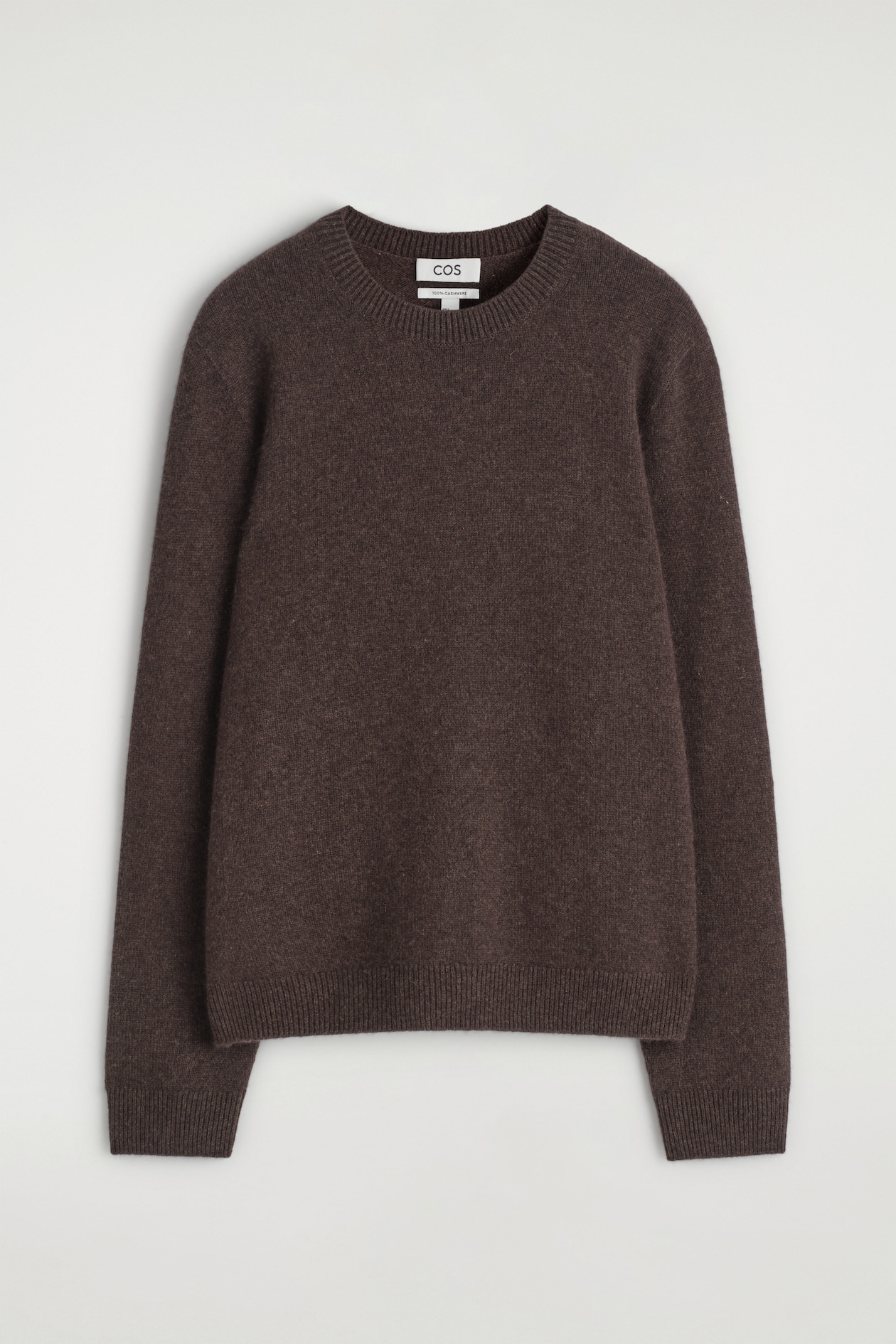 PURE CASHMERE CREW-NECK SWEATER — DARK BROWN