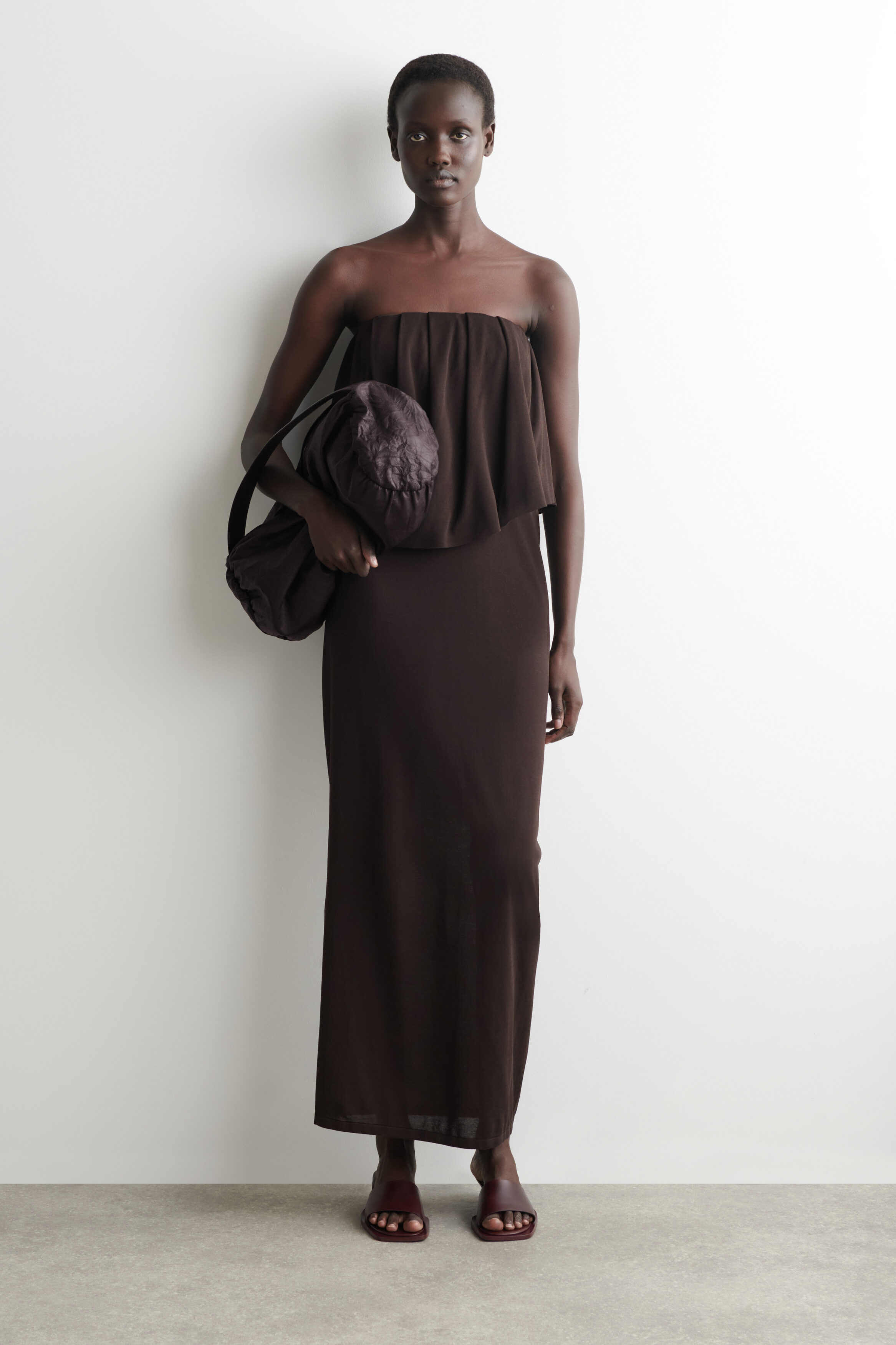 Layered sheer-knit bandeau maxi dress - BITTER CHOCOLATE | COS AU