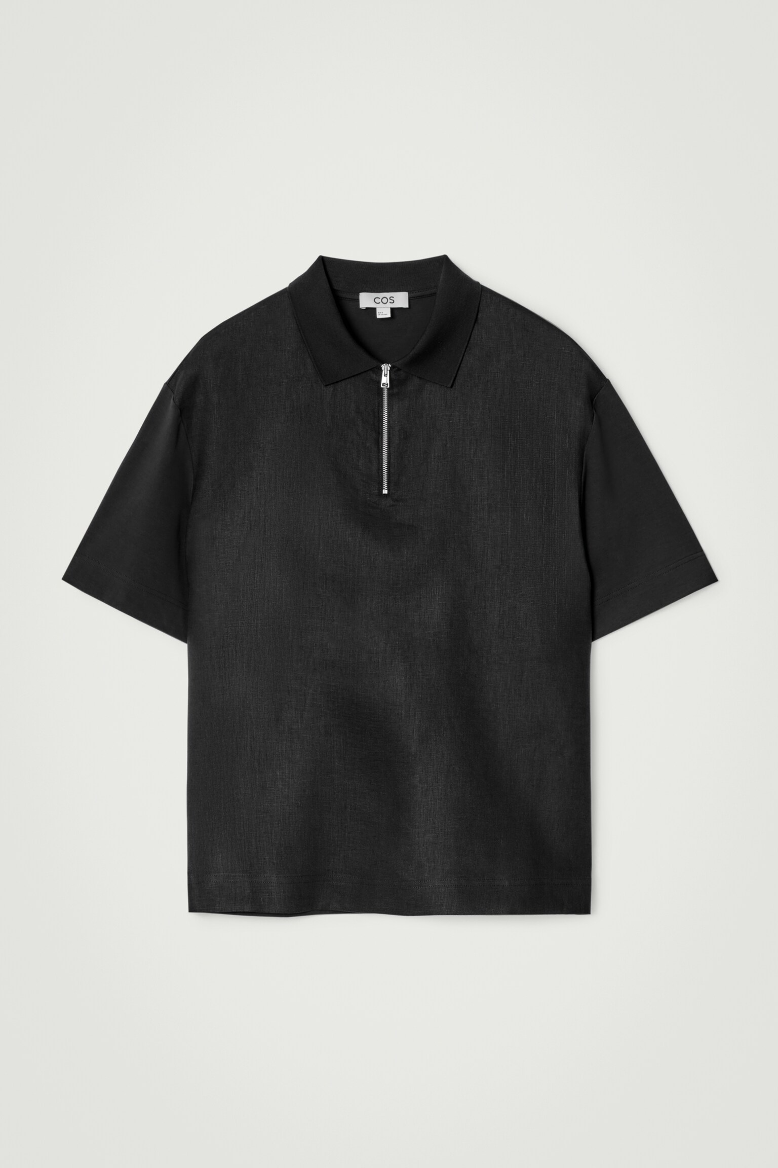 POLO DEMI-ZIPPÉ À PANNEAU CONTRASTÉ EN LIN - NOIR/TAUPE - 2