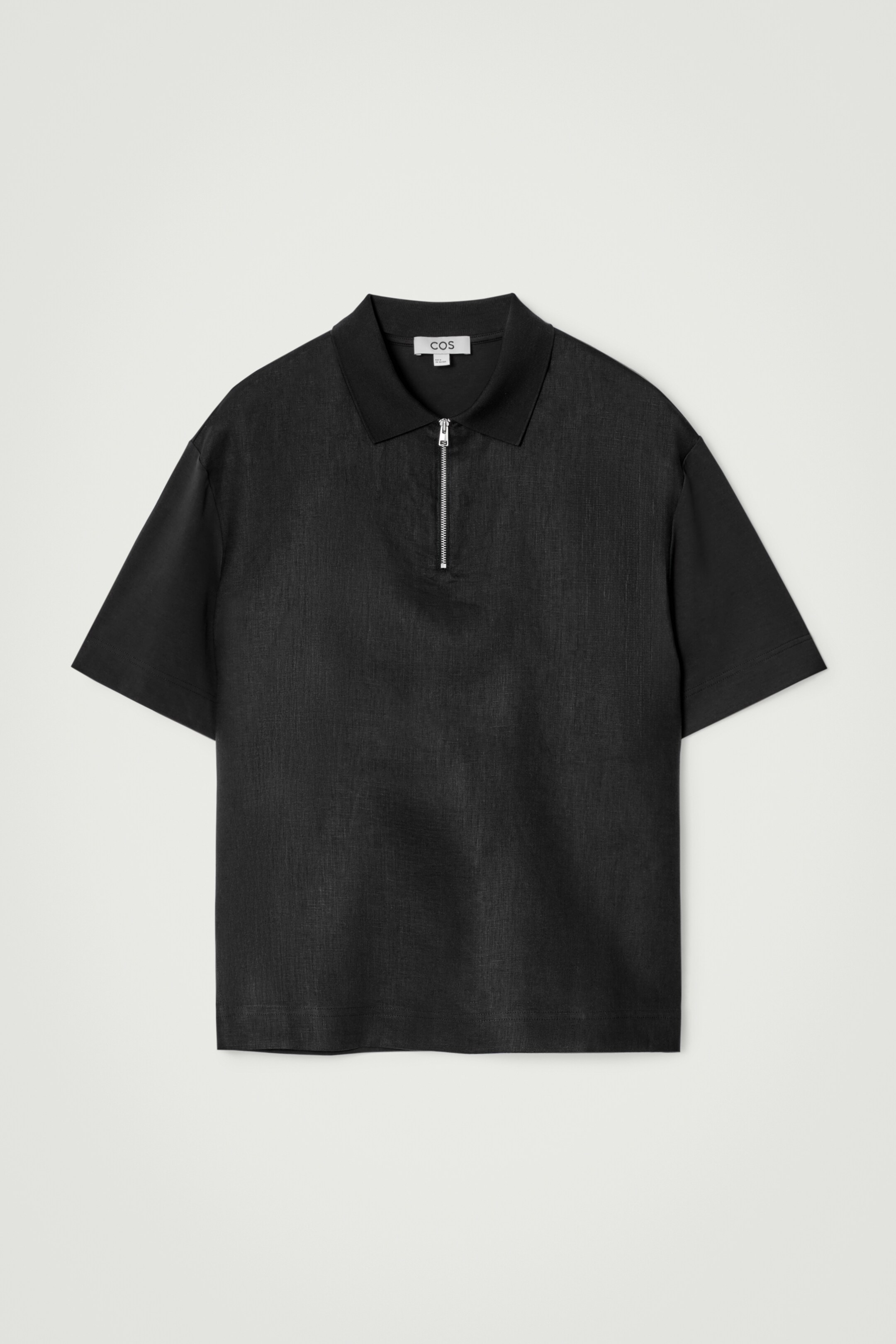 Agrandir l'image: POLO DEMI-ZIPPÉ À PANNEAU CONTRASTÉ EN LIN - NOIR - HOMME | H&M CH 7