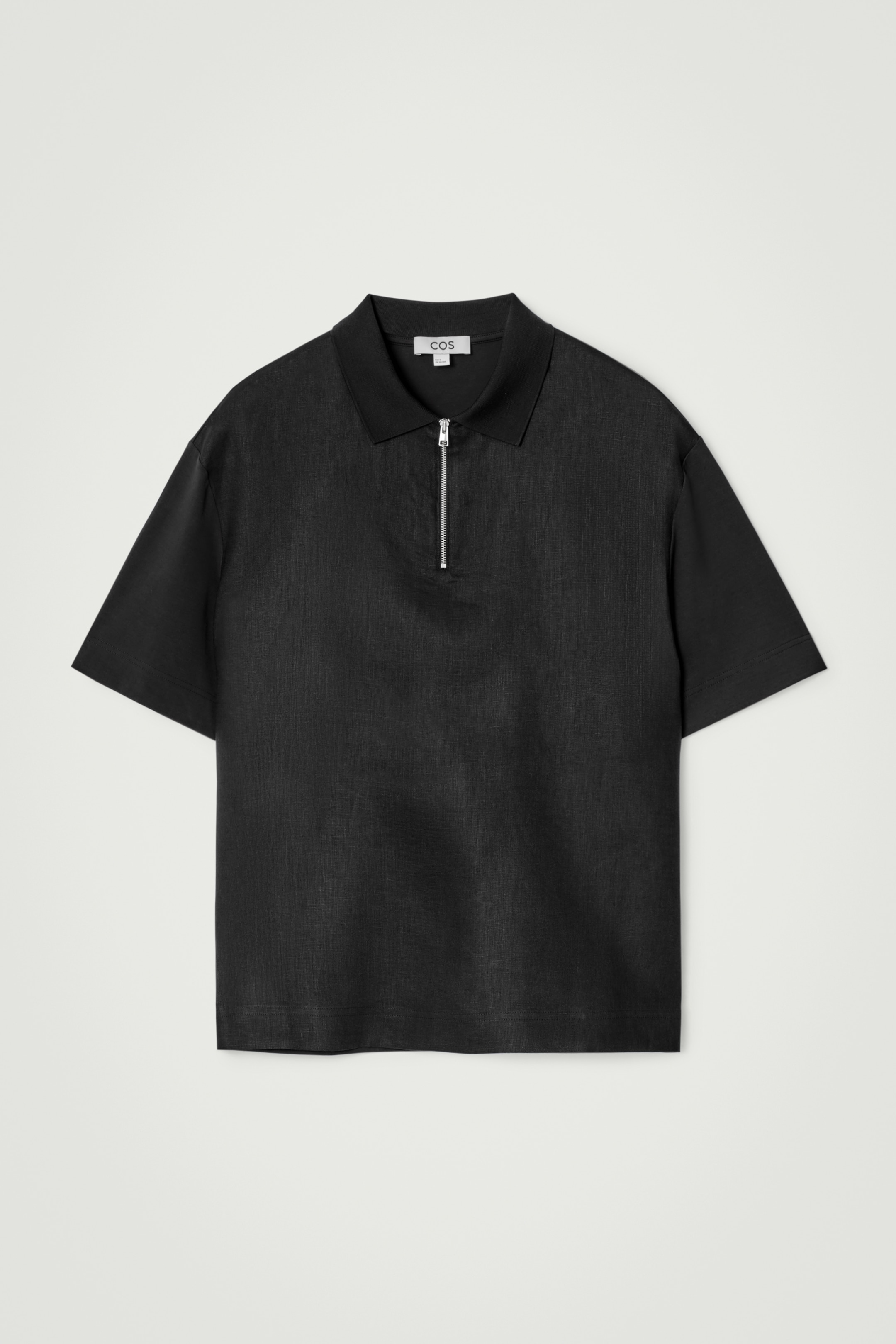 View larger image: CONTRAST-PANEL LINEN HALF-ZIP POLO SHIRT - BLACK - Men | H&M GB 7