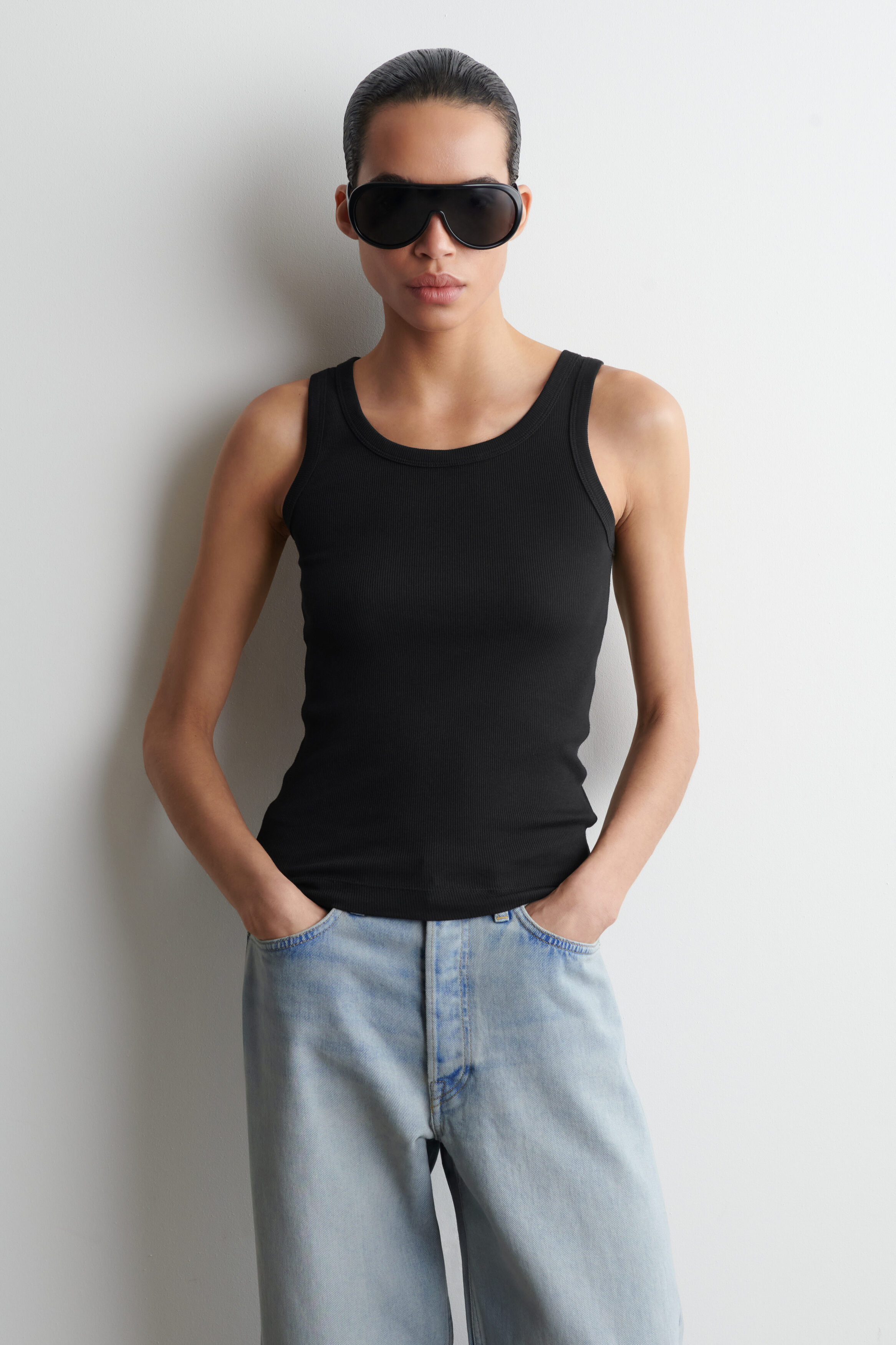 RIBBED COTTON TANK TOP - BLACK | COS CA
