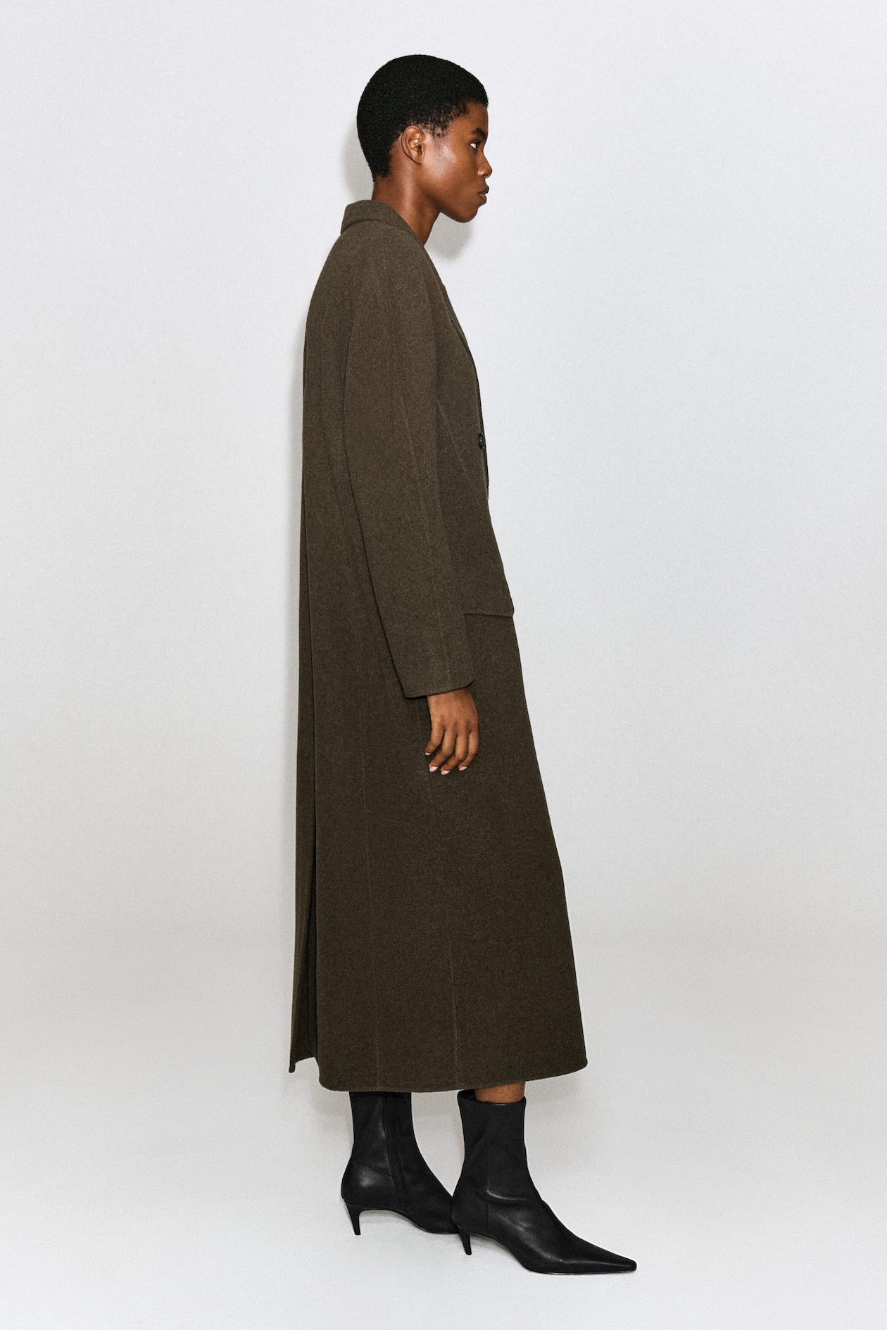 TAILORED DOUBLE-FACED WOOL LONG COAT — BROWN MÉLANGE