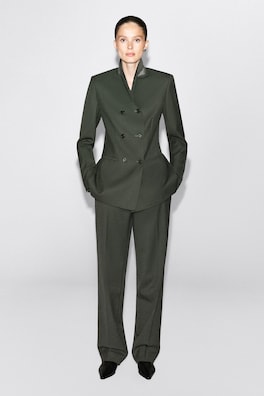 TAILORED TWILL FLARED PANTS — KHAKI 1