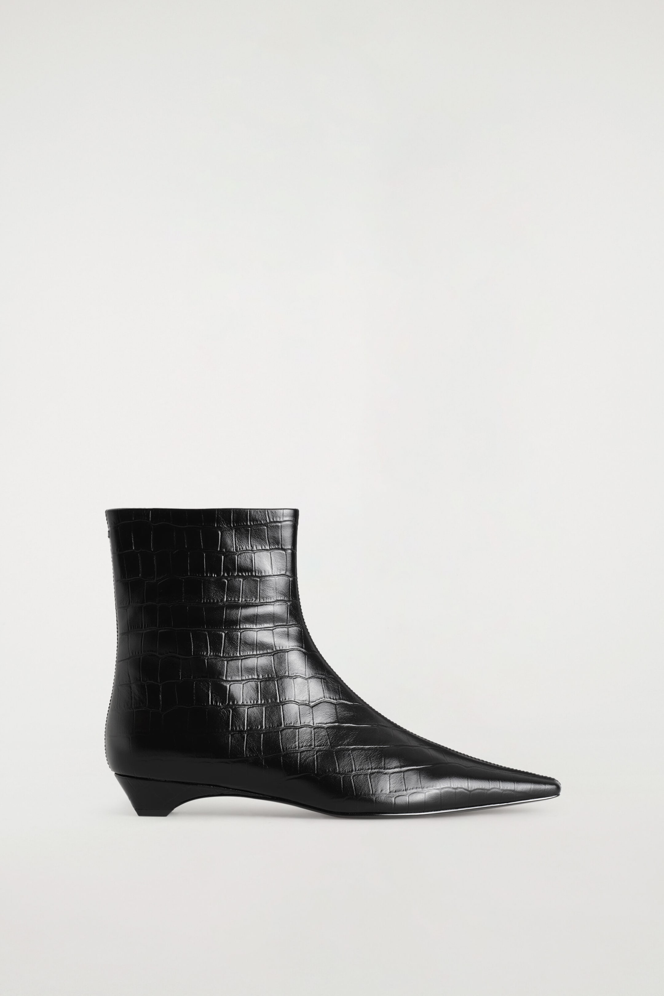 POINTED CROC-EFFECT LEATHER WEDGE BOOTS