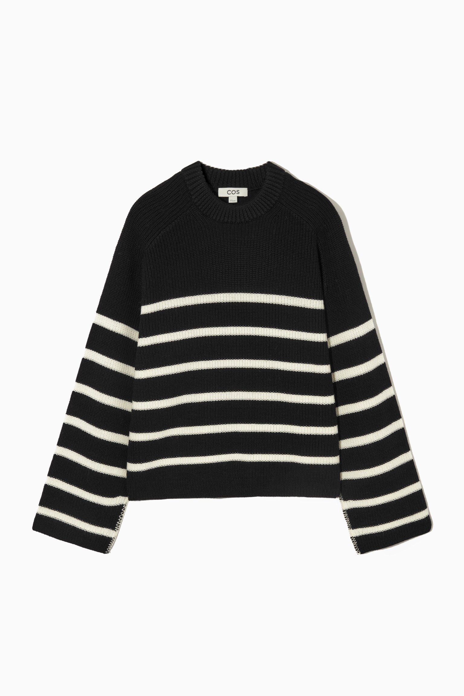 STRIPED MERINO WOOL JUMPER - BLACK / WHITE / STRIPED - 1