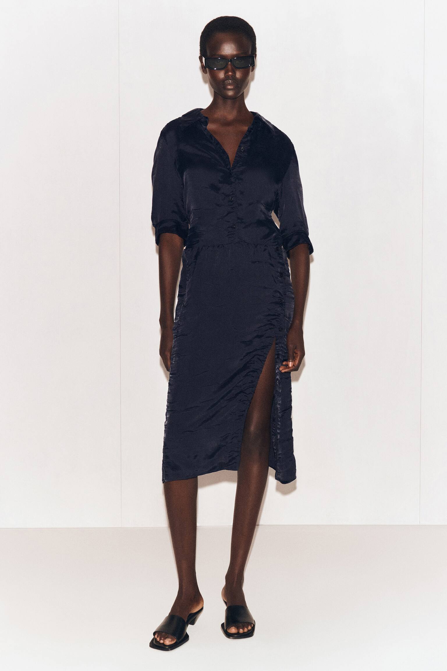 CAMISA FRUNCIDA ARRUGADA - AZUL MARINO - 7