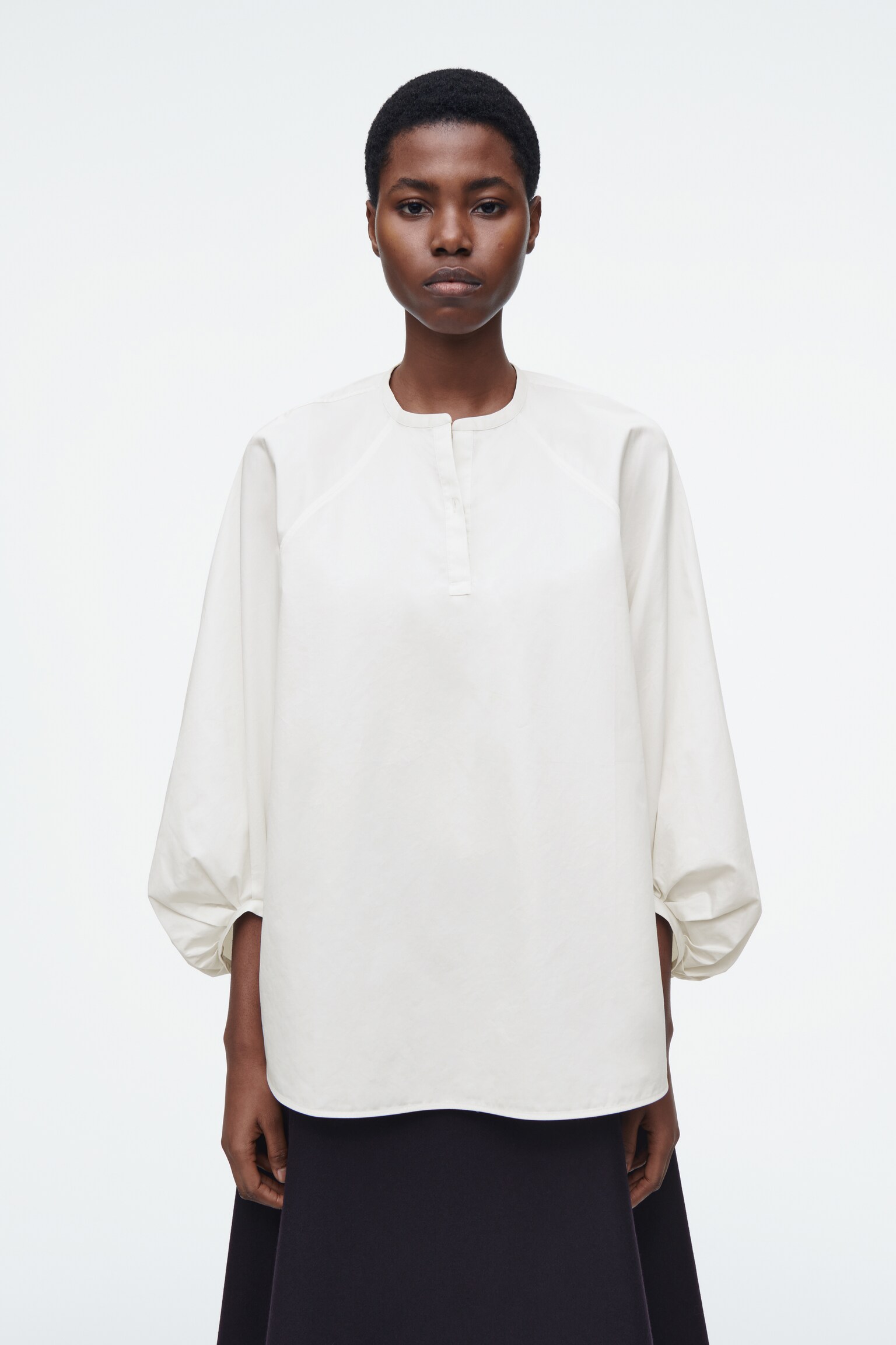 BLOUSE MANCHES BALLON - BLANC/VERT FONCÉ