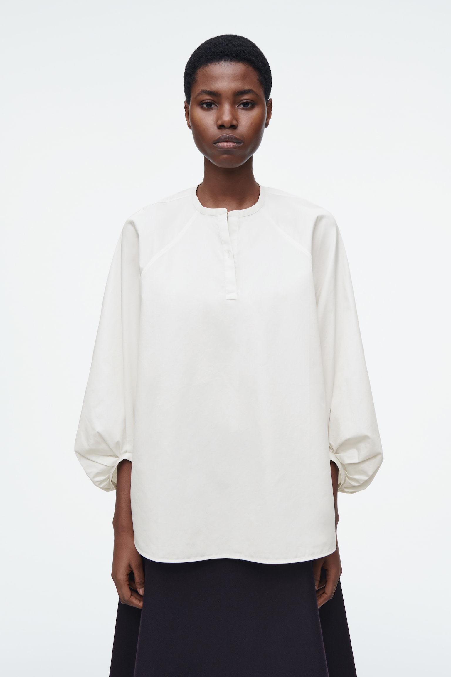 BLOUSE MANCHES BALLON - BLANC/VERT FONCÉ - 1