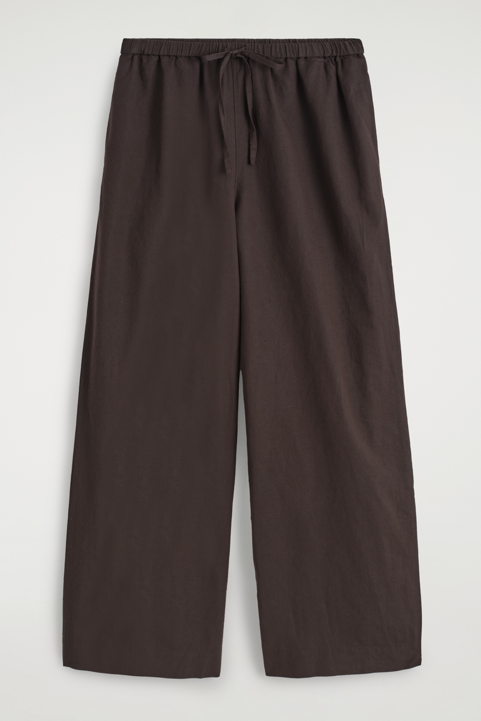 WIDE-LEG LINEN DRAWSTRING TROUSERS - DARK BROWN/PINK