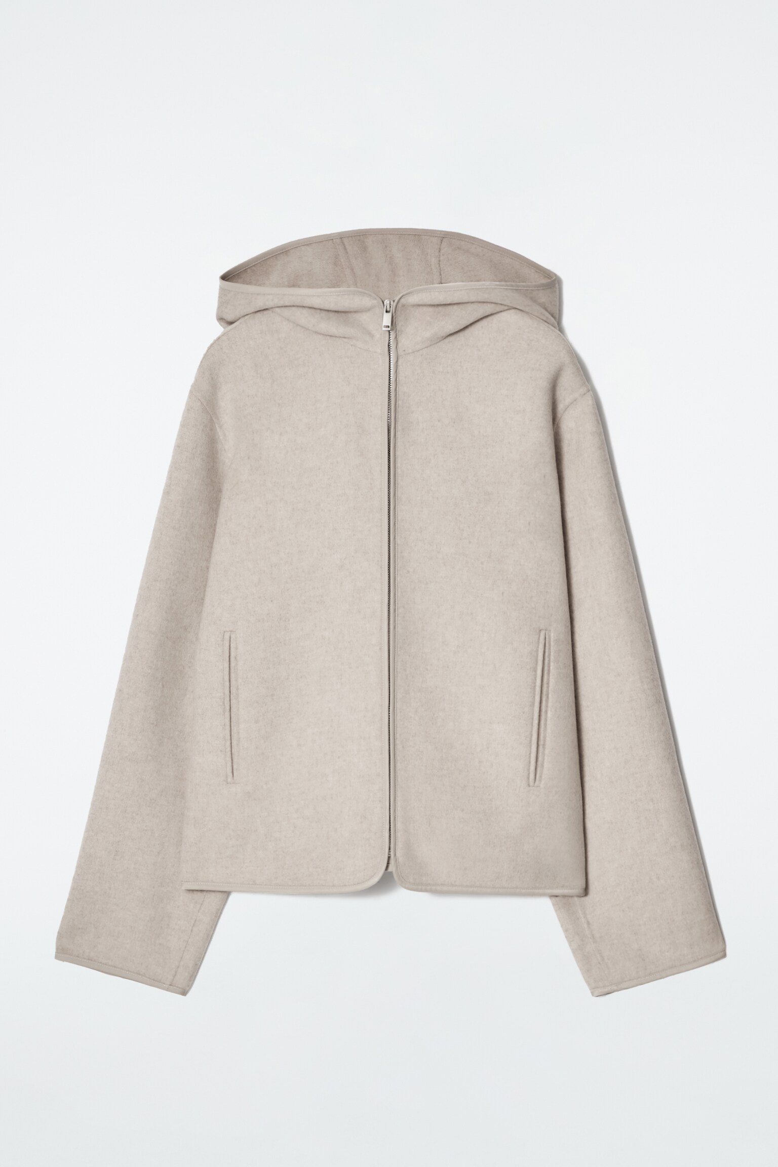 CHAQUETA DE LANA CON CAPUCHA DE DOBLE FAZ - BEIGE CLARO/GRIS - 2